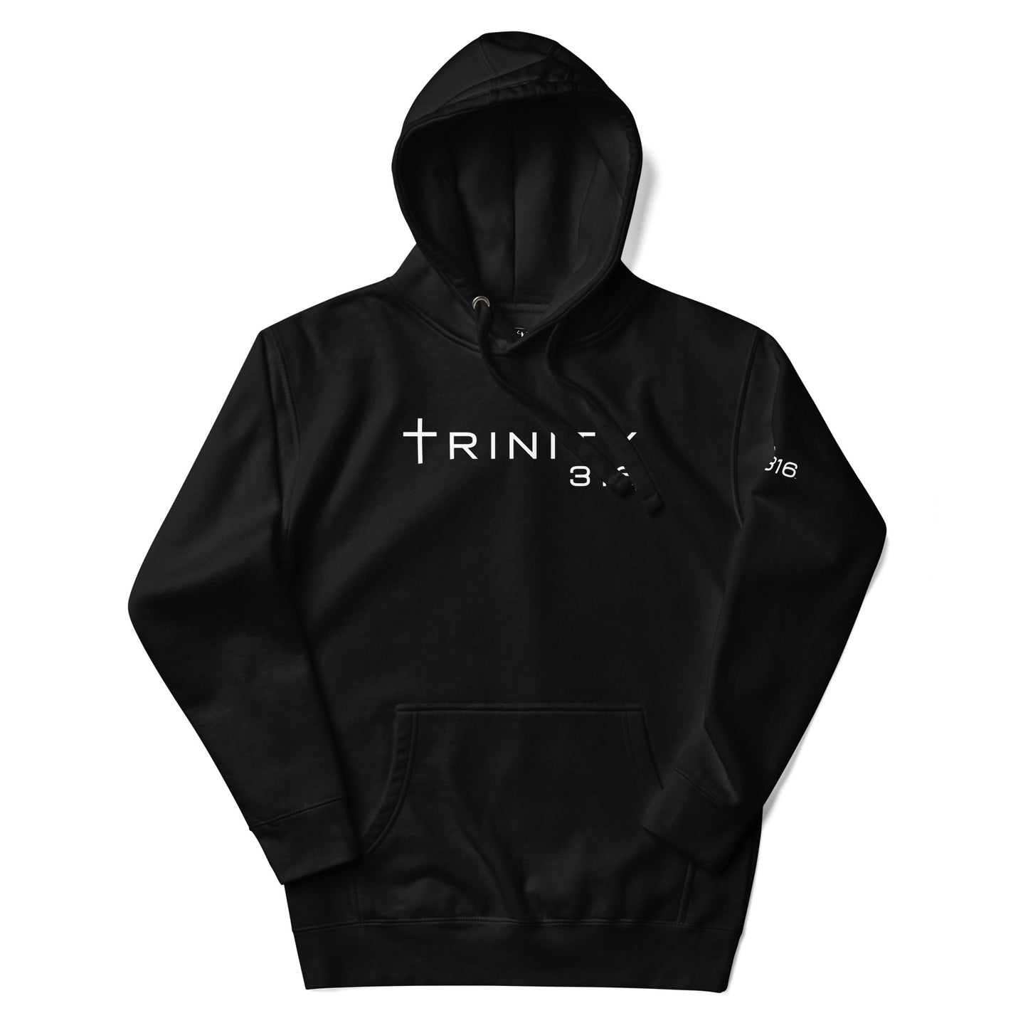 Unisex premium black hoodie featuring a stylish front design, perfect for casual wear and comfort.