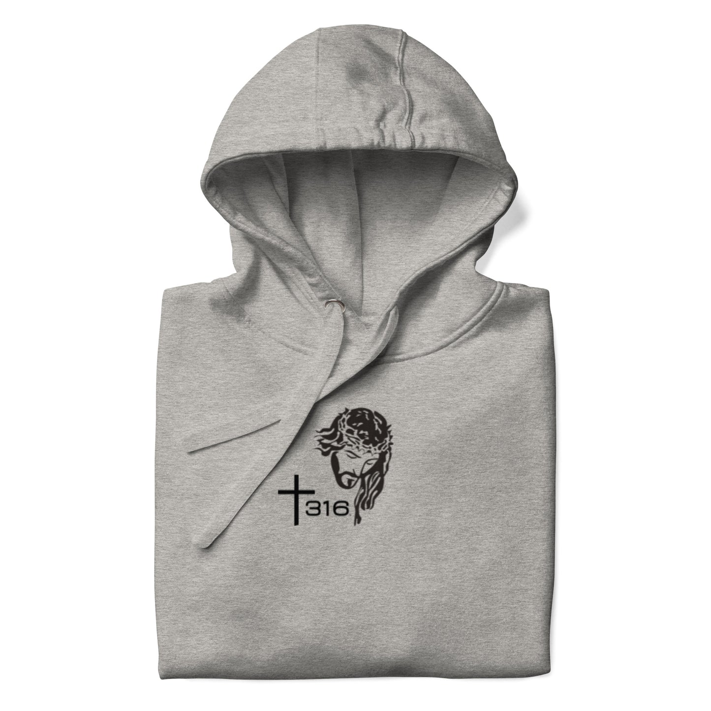 A unisex premium hoodie in carbon grey featuring the word t316 prominently displayed on the front.