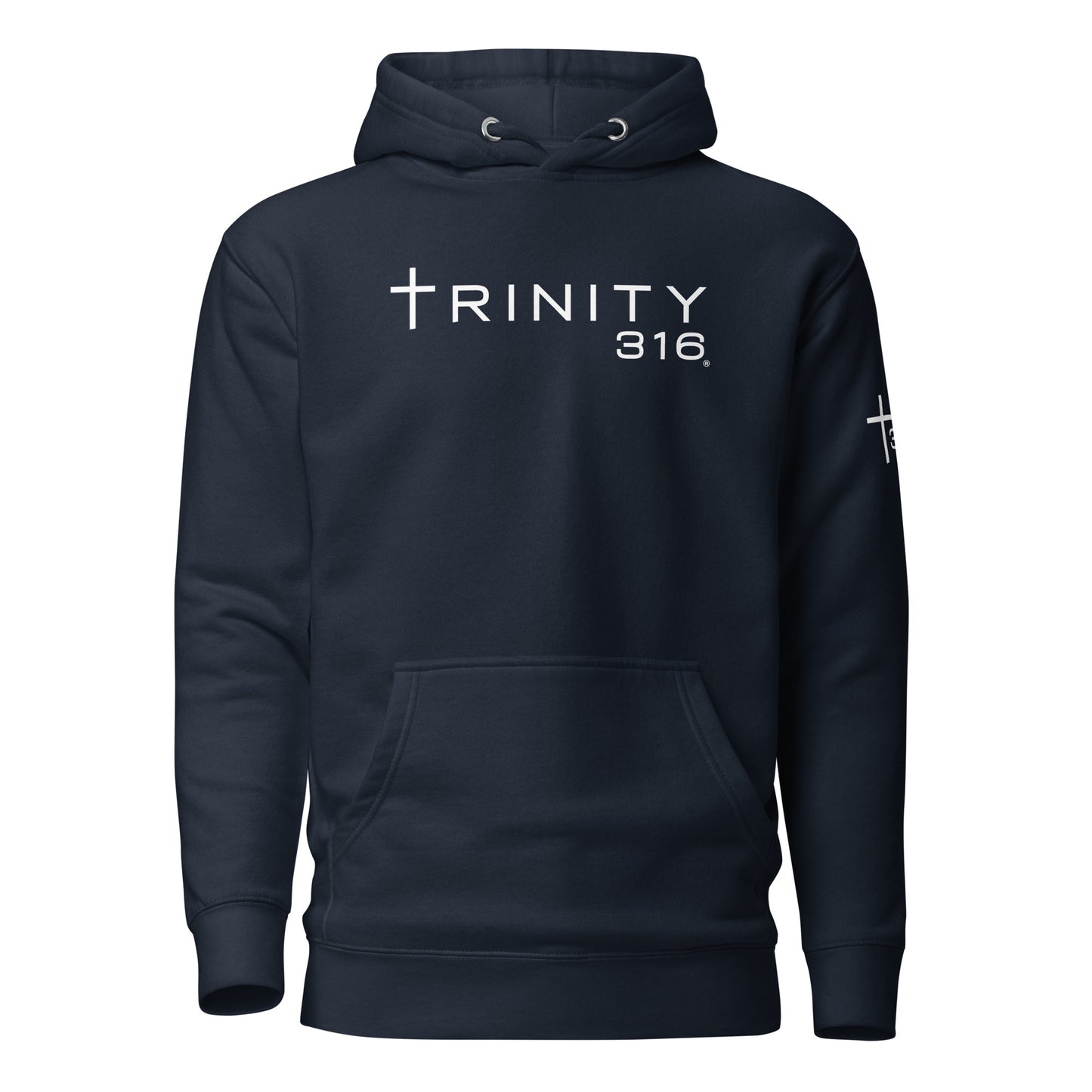Unisex premium navy blazer hoodie featuring a trinity design, perfect for casual wear and stylish comfort.