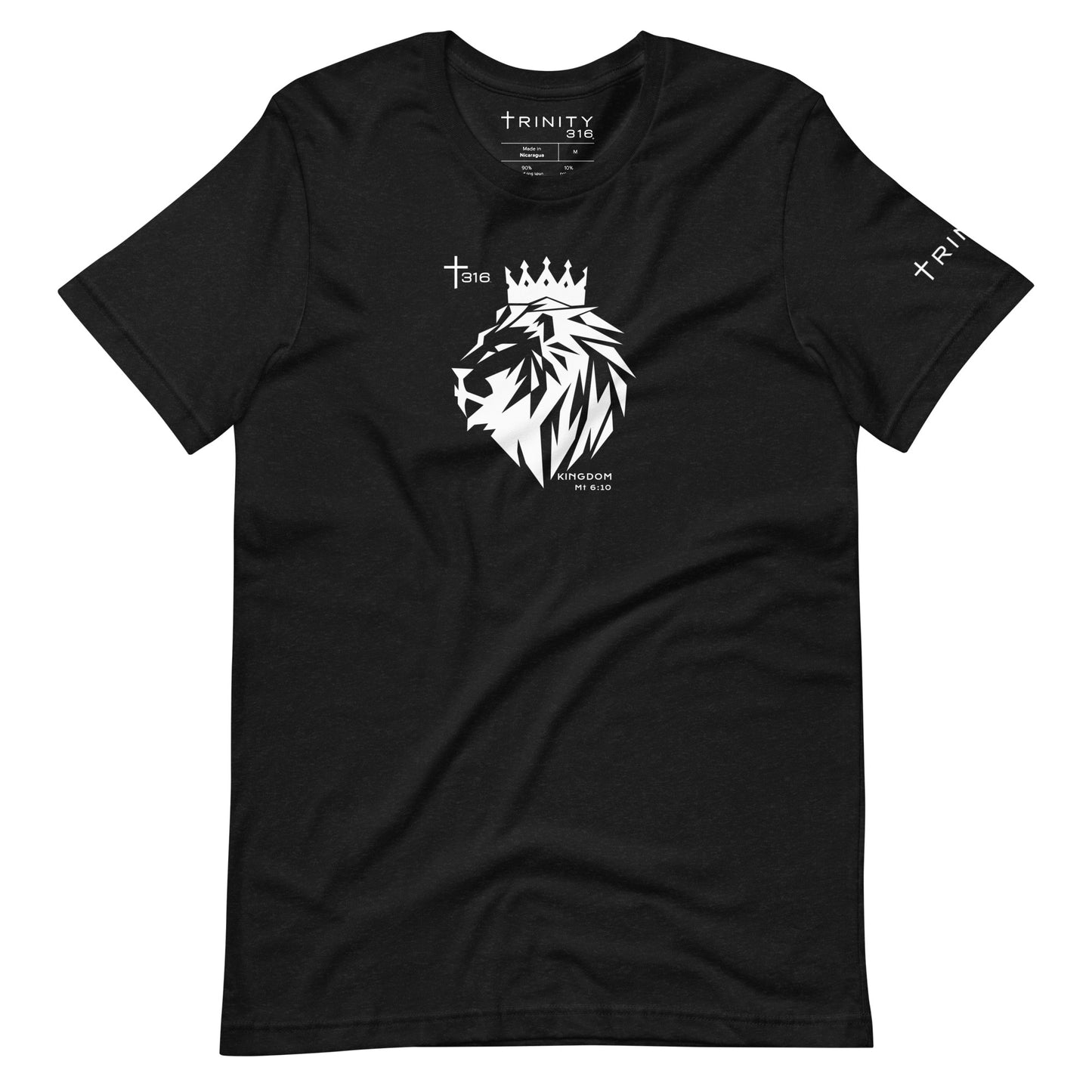 Front view of a black Lion King t-shirt, showcasing a timeless design for enthusiasts of the beloved movie.