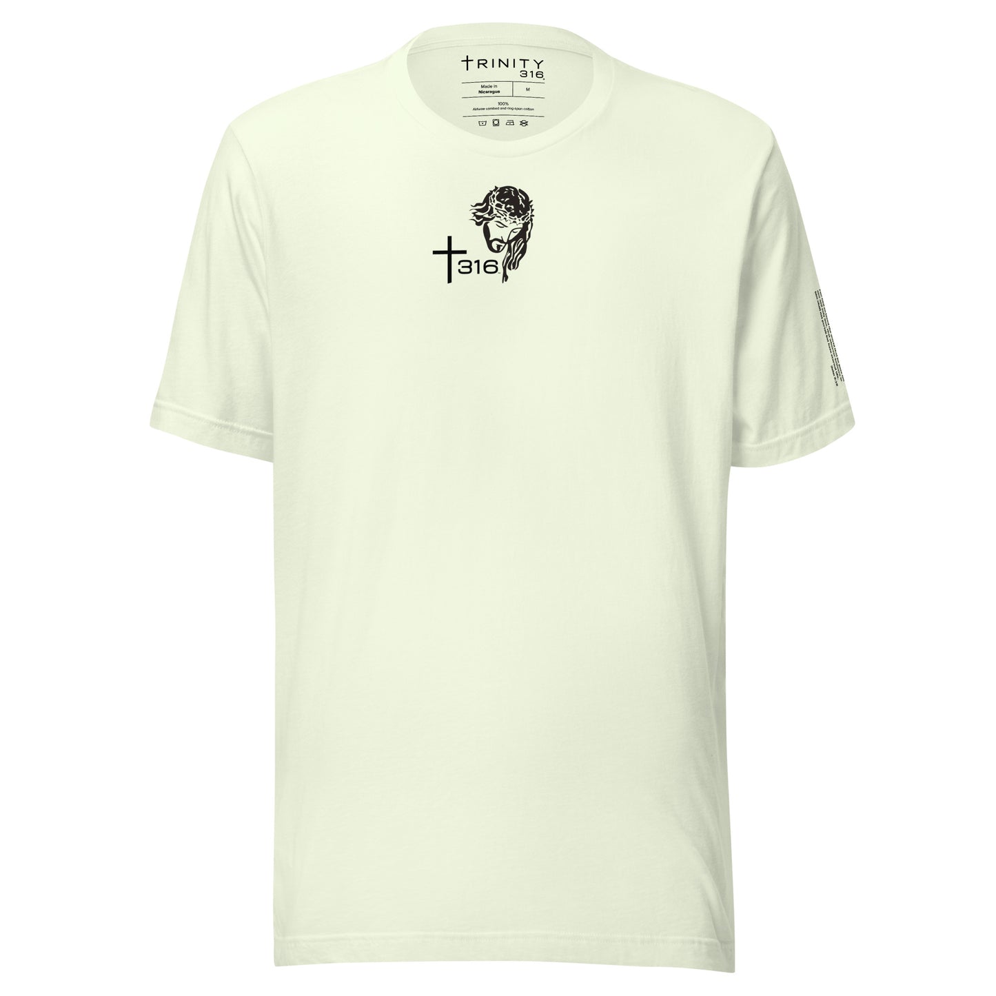 Front view of a white t-shirt displaying a man's logo, identified as staple-t-shirt-citron-front.