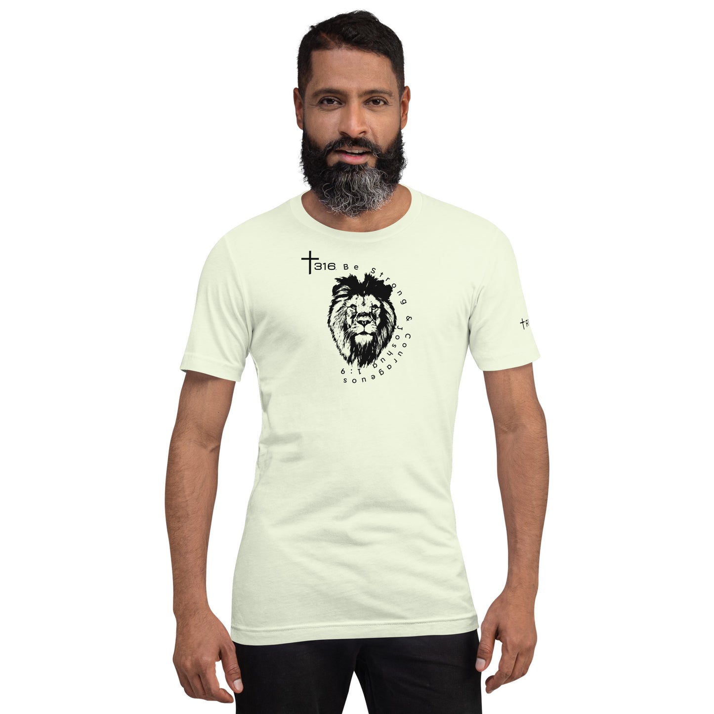 Front view of a citron staple t-shirt showcasing the lion of the tribe of Judah graphic.