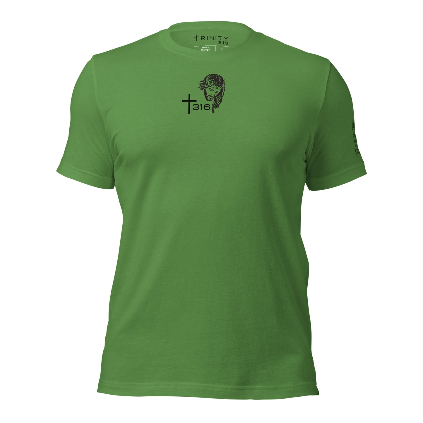Green t-shirt adorned with a striking black and white design, perfect for casual wear.