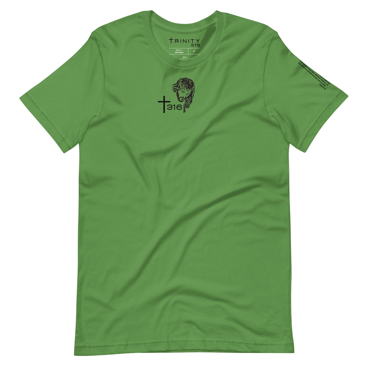 A green t-shirt featuring a skull design, showcasing a unique and edgy style for casual wear.