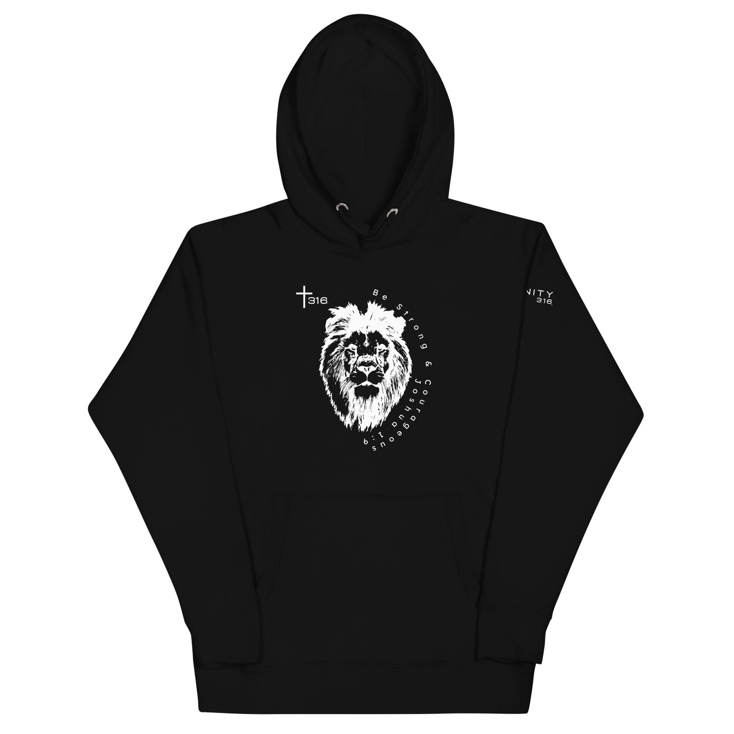 Unisex premium black hoodie featuring the Lion of the Tribe of Judah design on the front, perfect for all occasions.