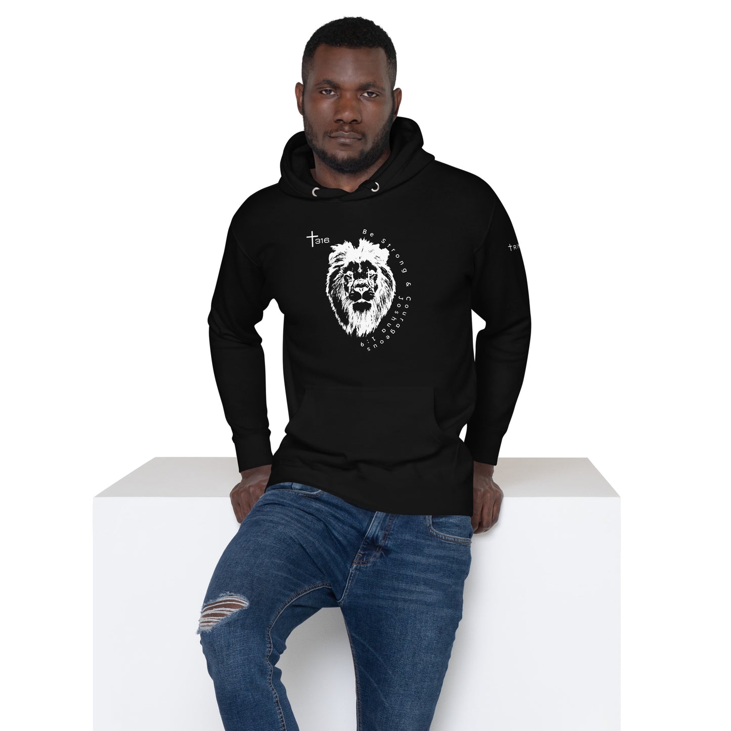 Unisex premium black hoodie featuring a lion king design on the front, perfect for casual wear and showcasing your style.