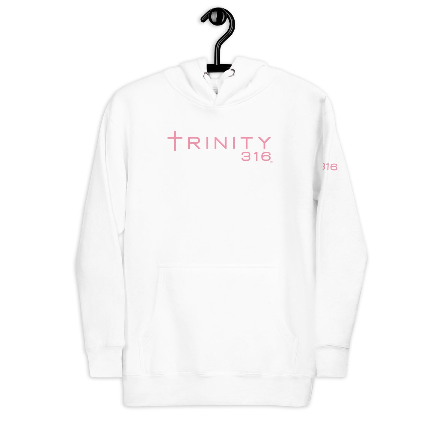 Unisex premium hoodie in white, featuring a stylish front design, perfect for casual wear and comfort.