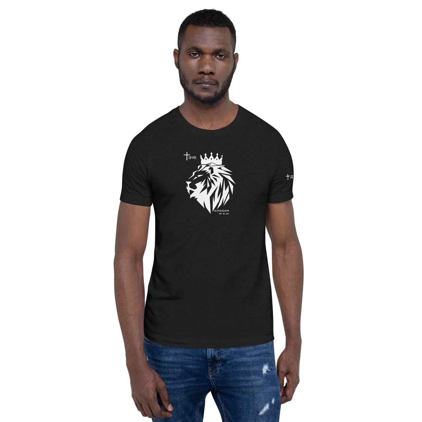 Black heather short-sleeve unisex t-shirt featuring a design inspired by The Lion King.