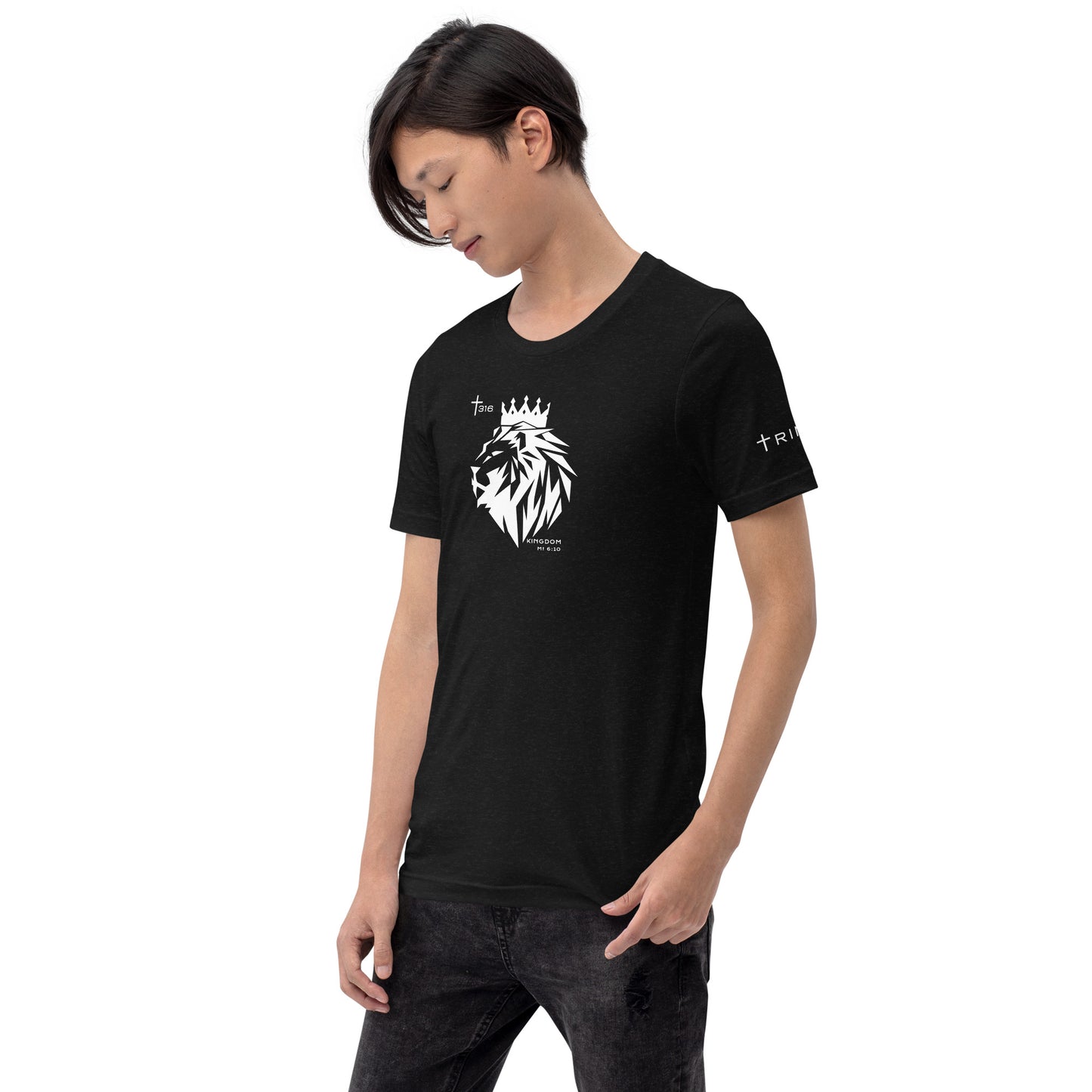 Left front view of a black Lion King t-shirt, showcasing its iconic design and comfortable fit.