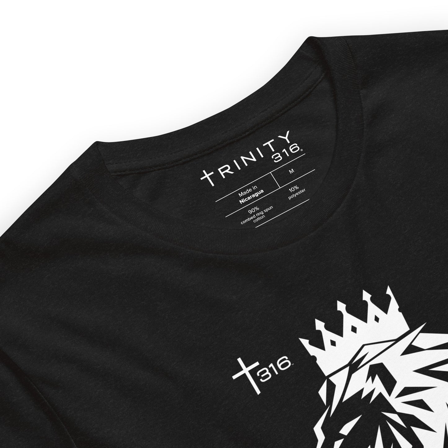 Black t-shirt adorned with a white lion design, ideal for making a statement in everyday fashion.