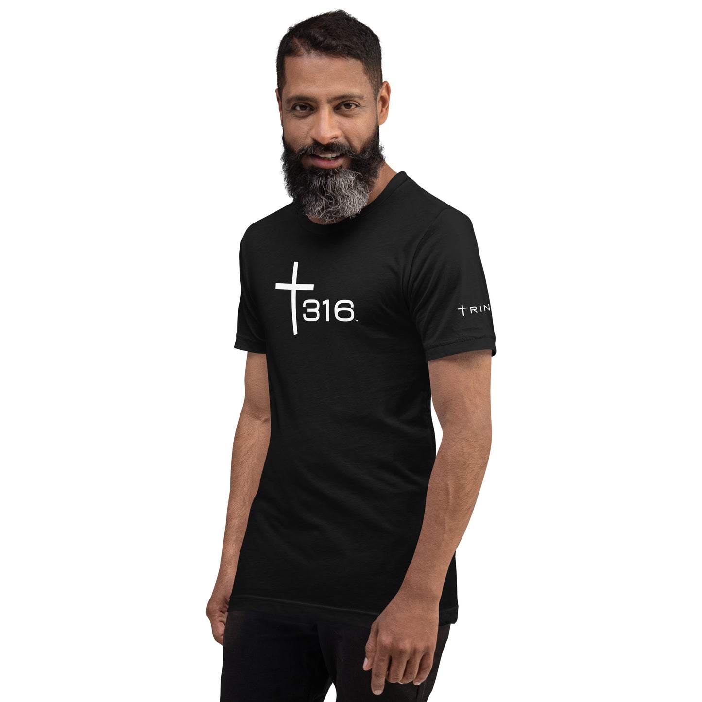 A bearded man in a black shirt featuring the word "sia," positioned at the left front of the image.