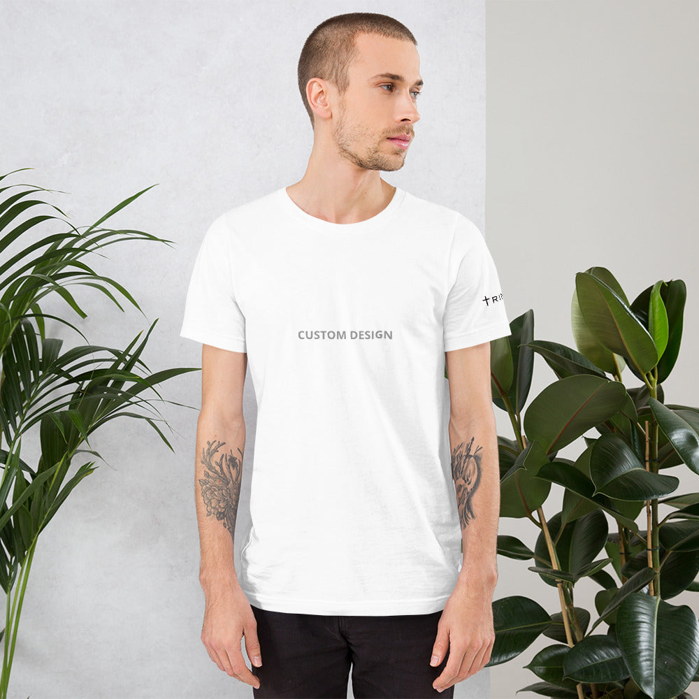 A customizable mockup of a unisex staple t-shirt in white, showcasing the front design options available.
