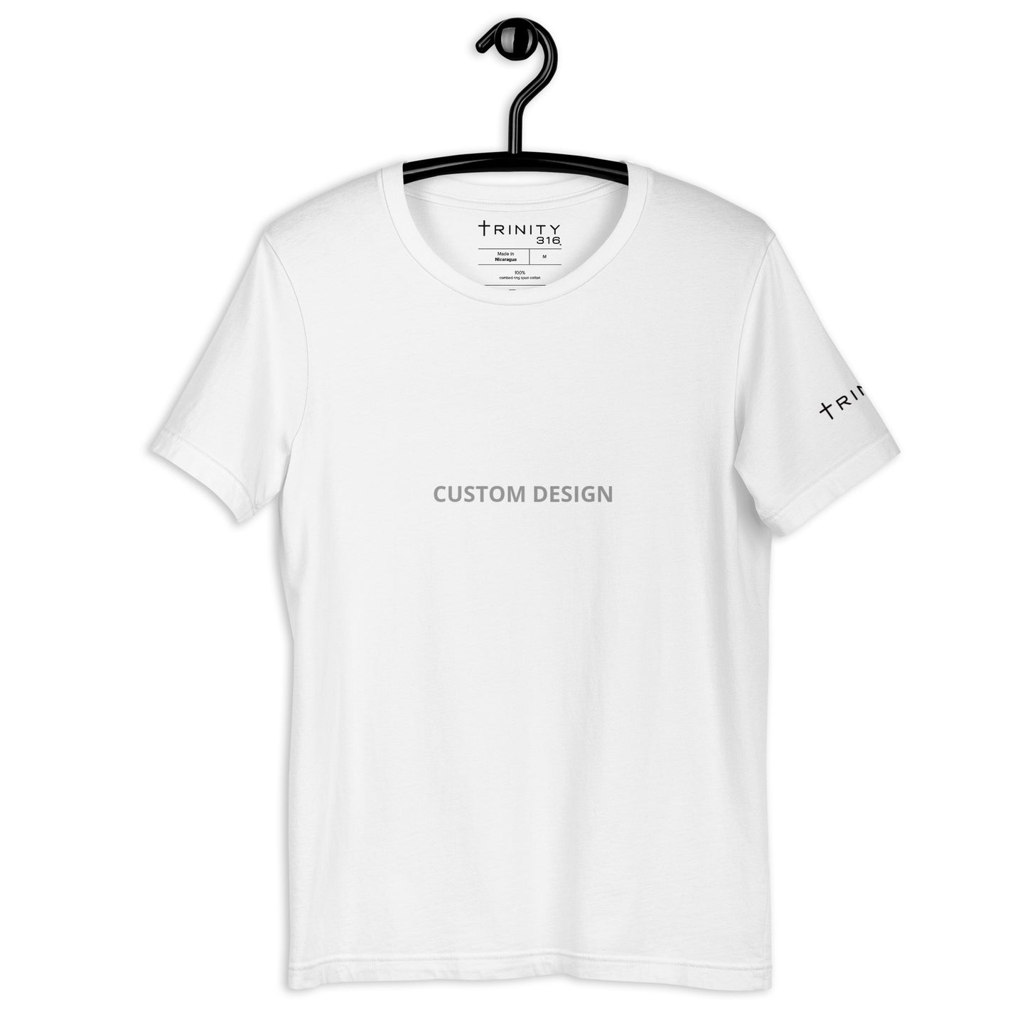 Custom design unisex staple t-shirt in white, showcasing a unique front graphic for a stylish and versatile look.