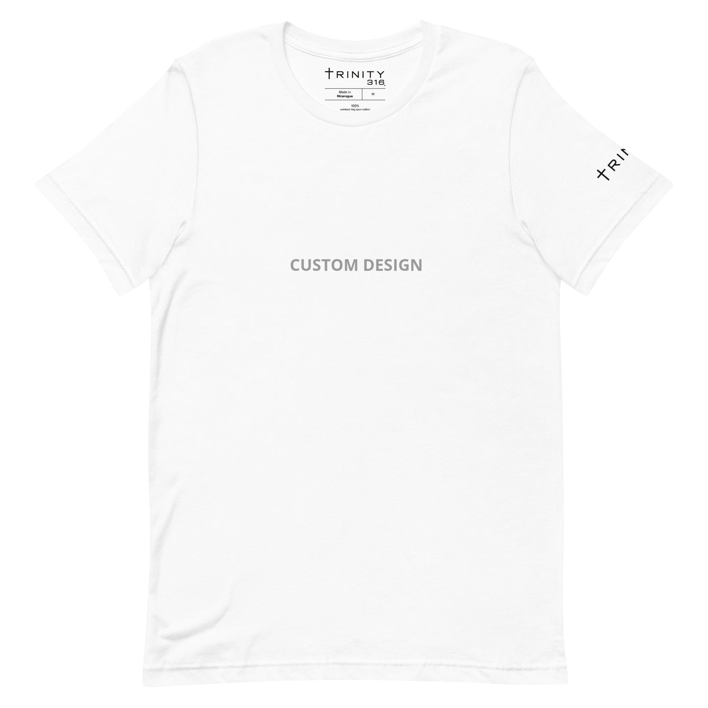 Custom design unisex staple t-shirt in white, showcasing a unique front graphic for a stylish and versatile look.