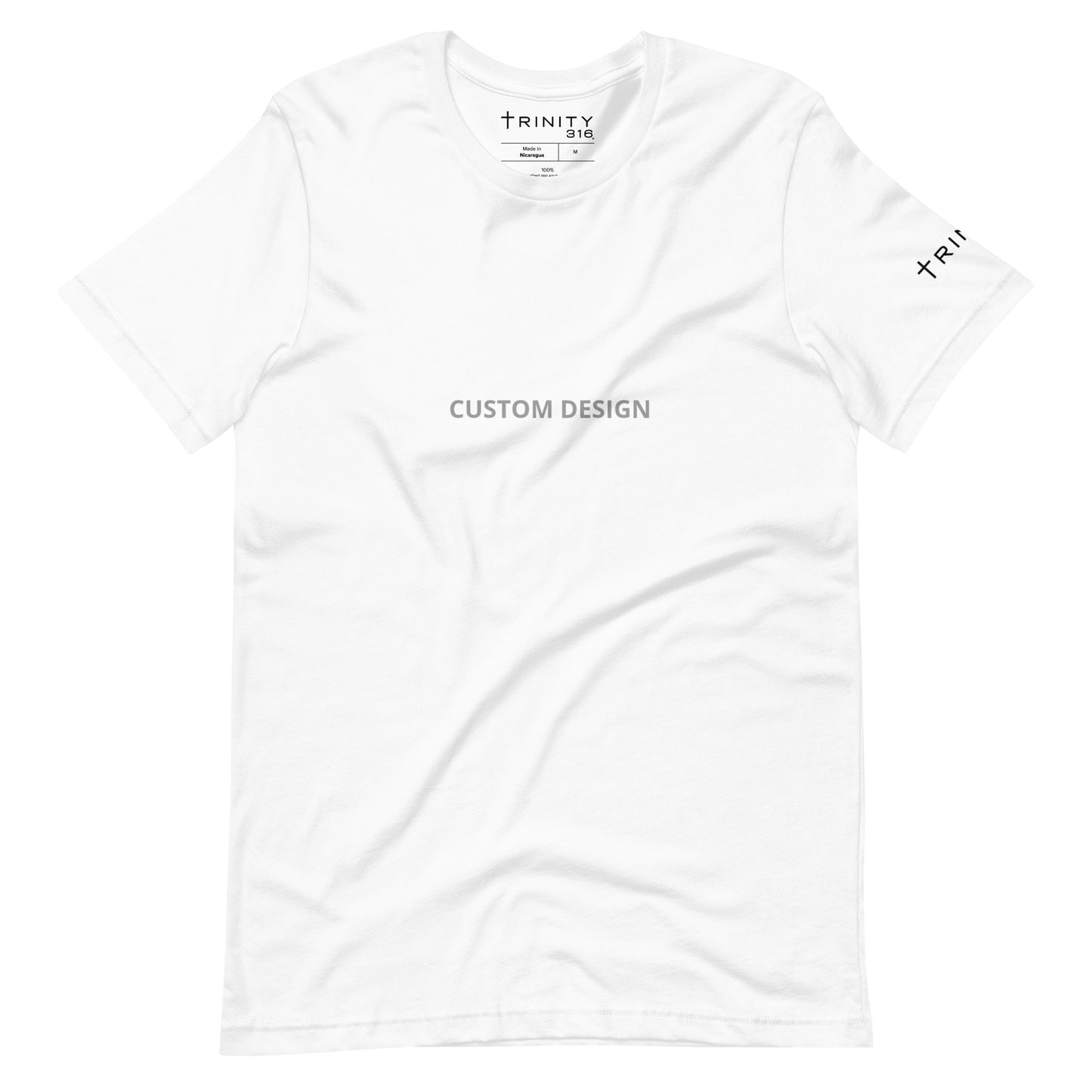 Custom design unisex staple t-shirt in white, showcasing a unique front graphic for a stylish and versatile look.