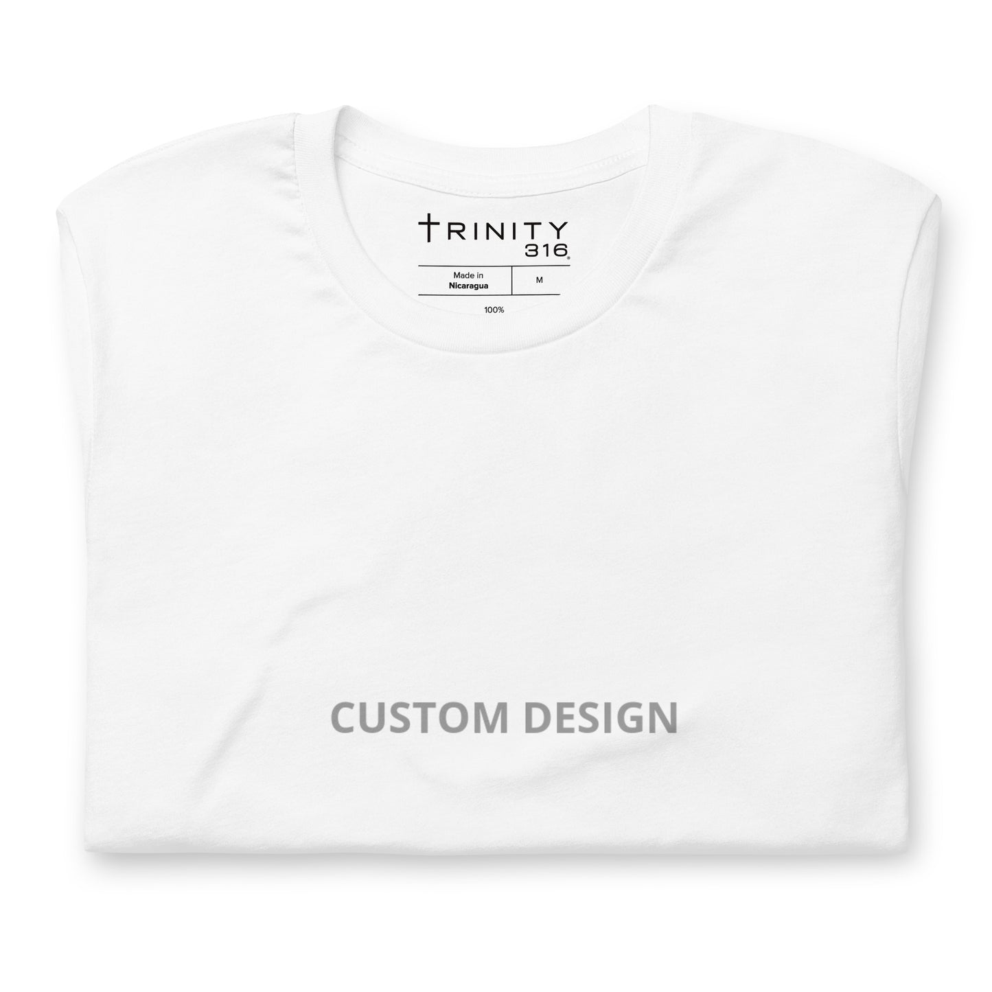 A white t-shirt featuring the phrase Trinity 316 showcasing the nisex-staple-t-shirt-white-front style.