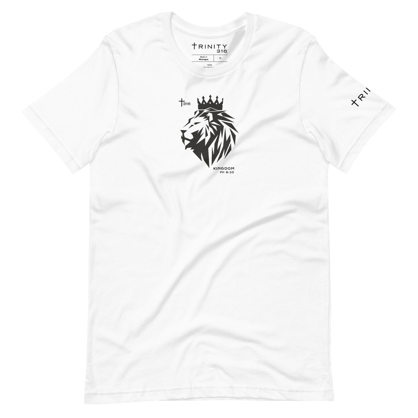 White t-shirt featuring a design inspired by The Lion King, showcasing iconic characters and vibrant colors.