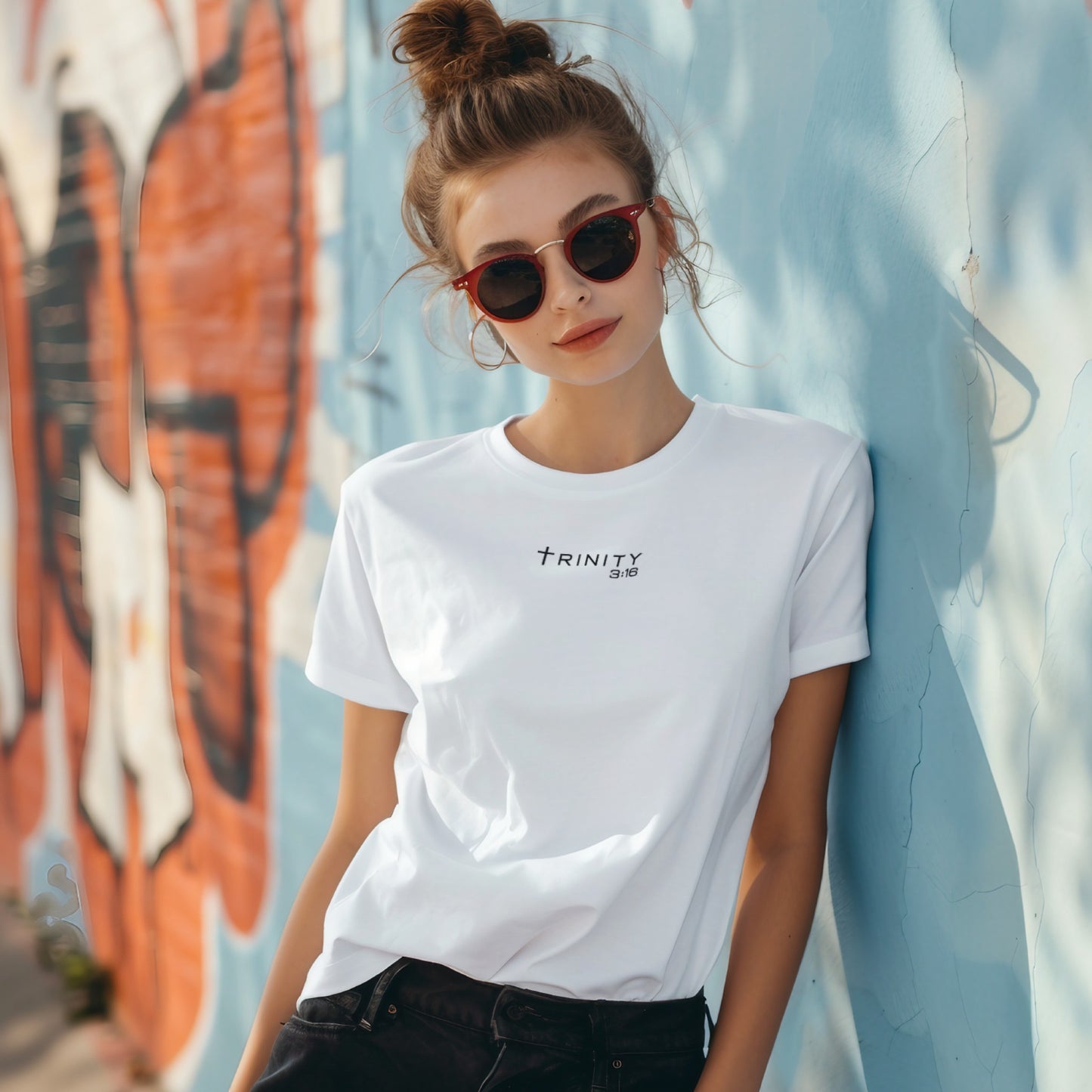 Trinity 3:16 Logo Christian womens tee in white — Trinity 3:16 faith apparel