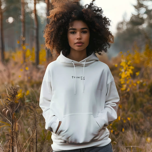 Trinity 3:16 Logo Christian womens hoodie in white— Trinity 3:16 faith apparel