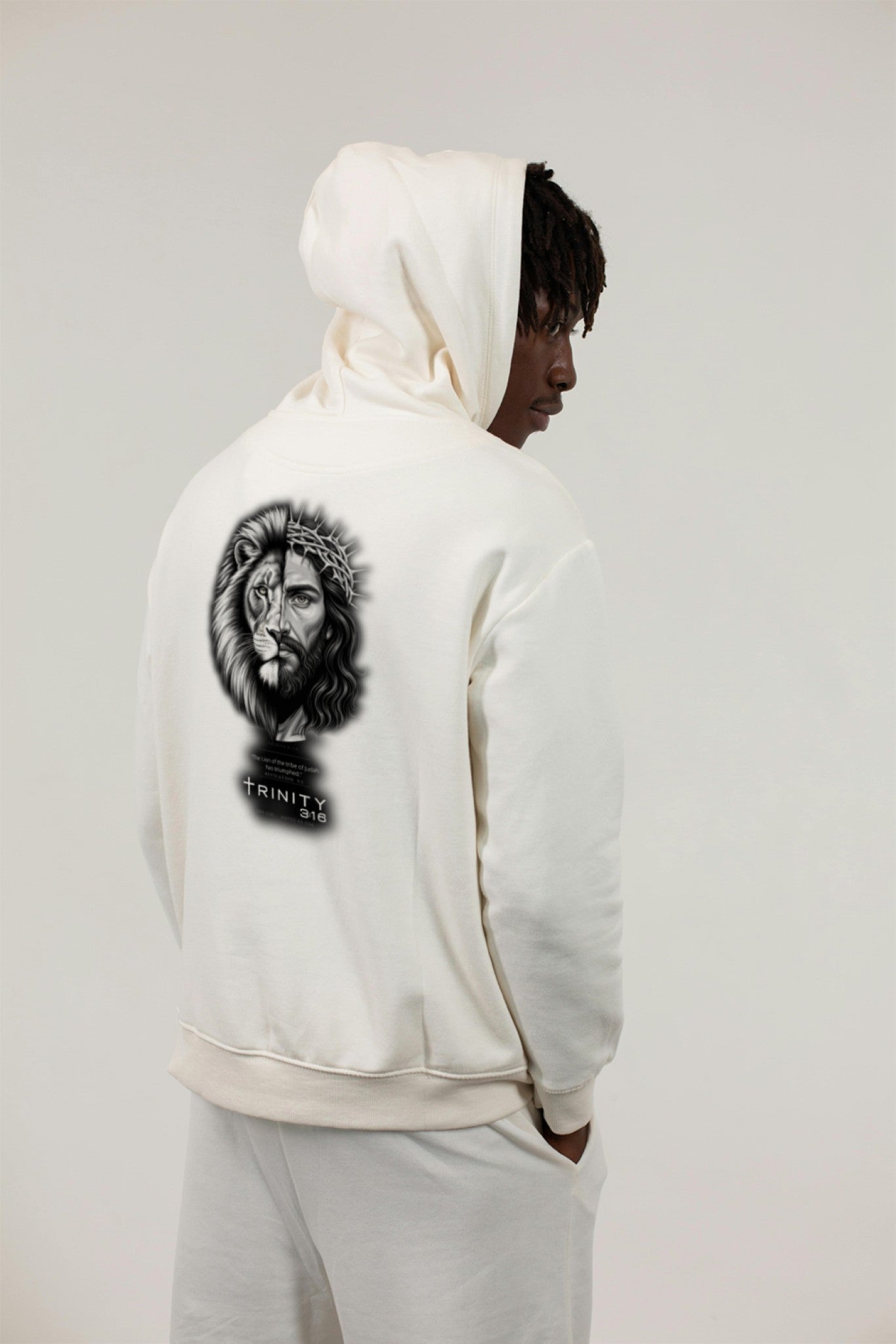Lion of Judah Christian hoodie white— Trinity 3:16 faith apparel