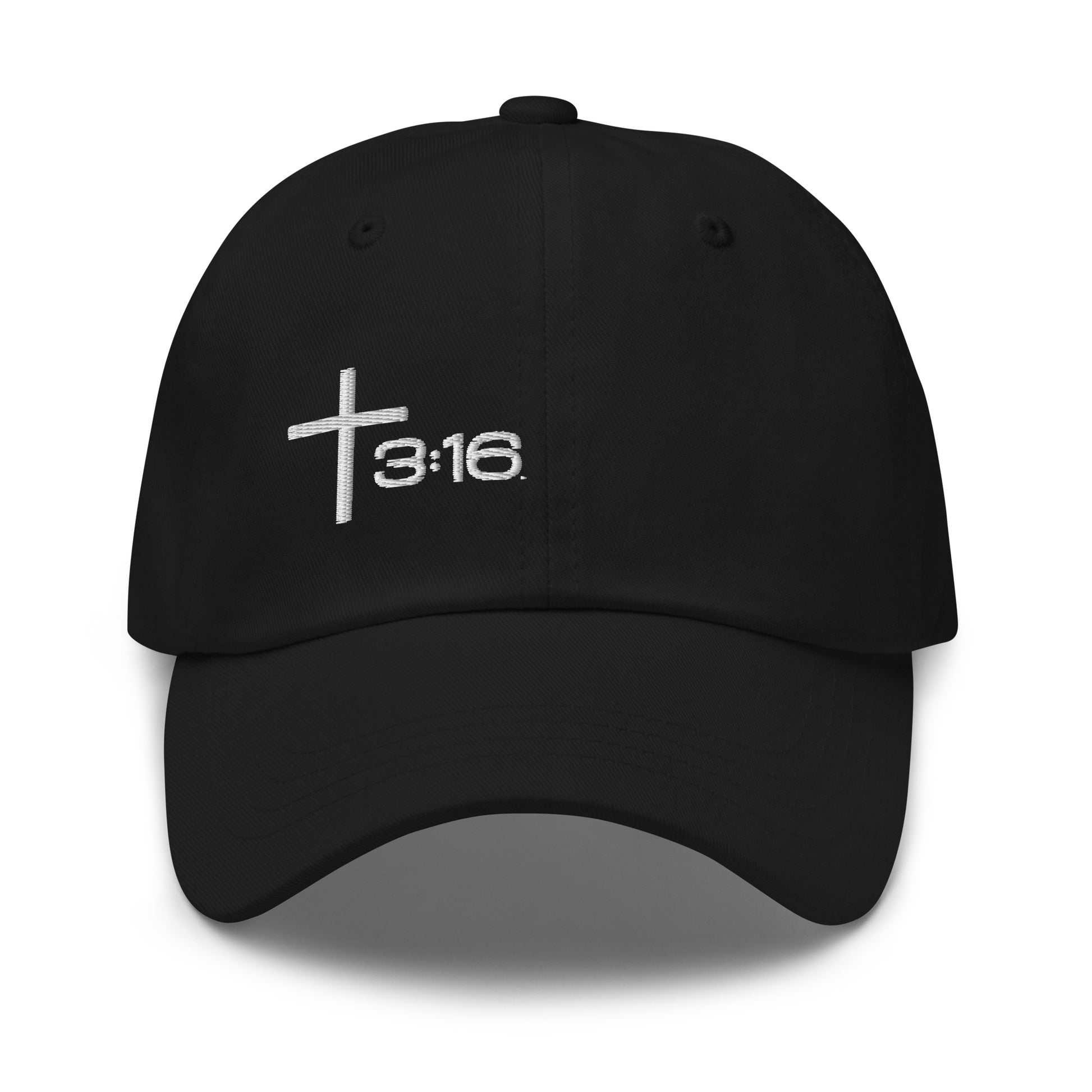 T316 Icon embroidered Christian dad hat in black— Trinity 3:16 faith apparel

That completes the Dad Hat pair — Black thread and White thread. Ready for the Trucker Hat next, or wherever you'd like to go.