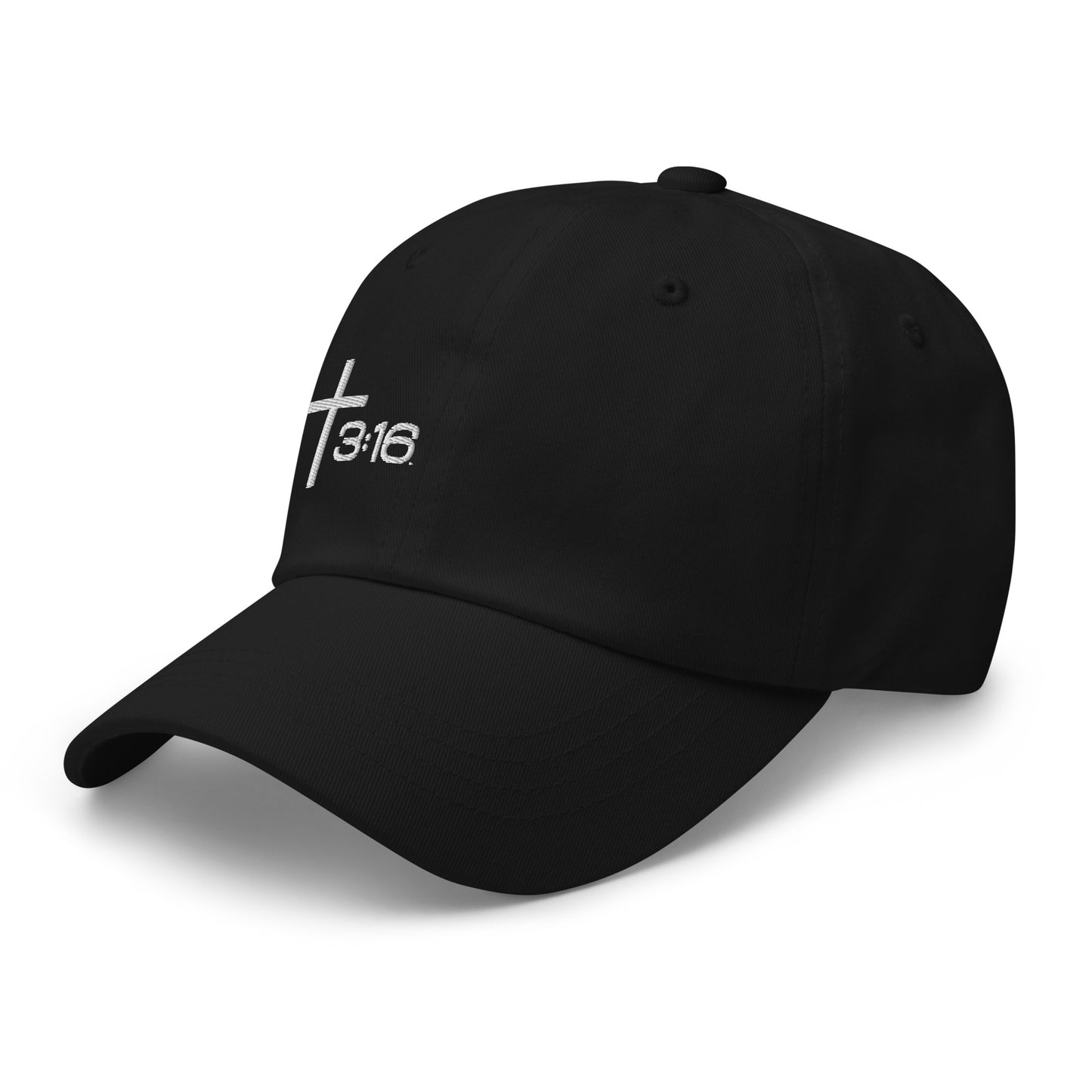 T316 Icon embroidered Christian dad hat in black— Trinity 3:16 faith apparel

That completes the Dad Hat pair — Black thread and White thread. Ready for the Trucker Hat next, or wherever you'd like to go.