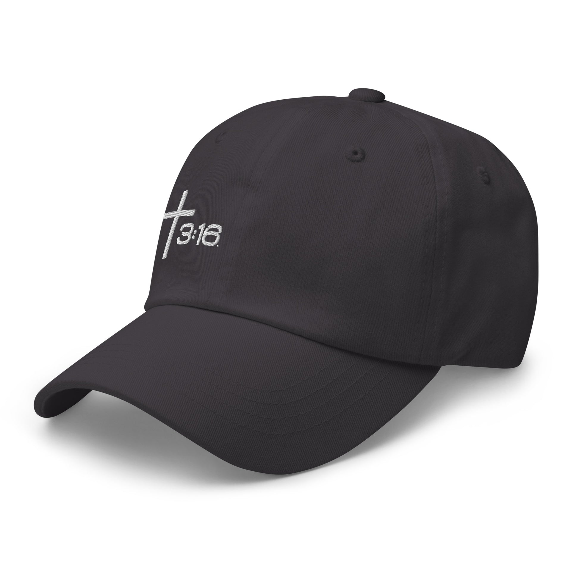 T316 Icon embroidered Christian dad hat in dark grey— Trinity 3:16 faith apparel

That completes the Dad Hat pair — Black thread and White thread. Ready for the Trucker Hat next, or wherever you'd like to go.