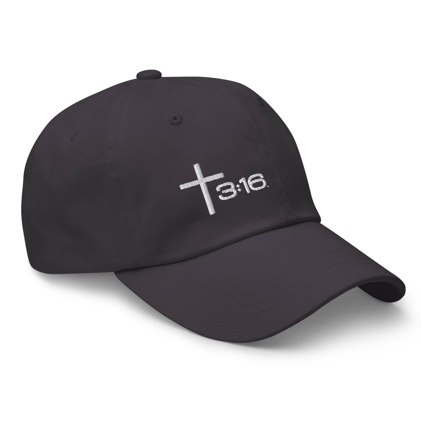 T316 Icon embroidered Christian dad hat in dark grey— Trinity 3:16 faith apparel

That completes the Dad Hat pair — Black thread and White thread. Ready for the Trucker Hat next, or wherever you'd like to go.