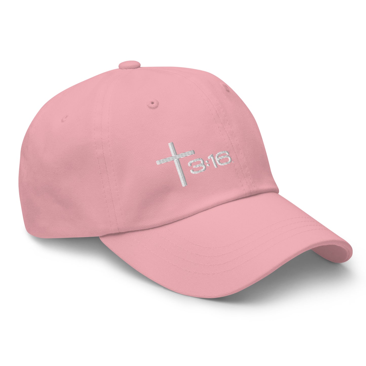 T316 Icon embroidered Christian dad hat in pink— Trinity 3:16 faith apparel

That completes the Dad Hat pair — Black thread and White thread. Ready for the Trucker Hat next, or wherever you'd like to go.