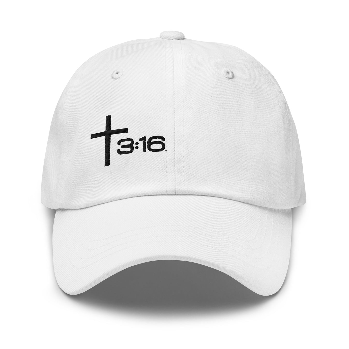 T316 Icon embroidered Christian dad hat in white— Trinity 3:16 faith apparel