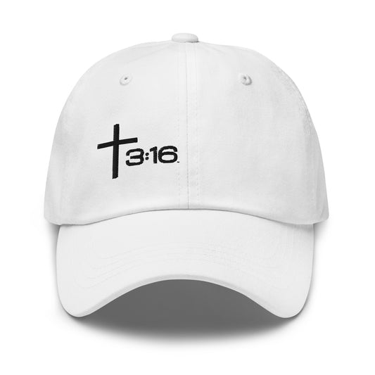 T316 Icon embroidered Christian dad hat in white— Trinity 3:16 faith apparel