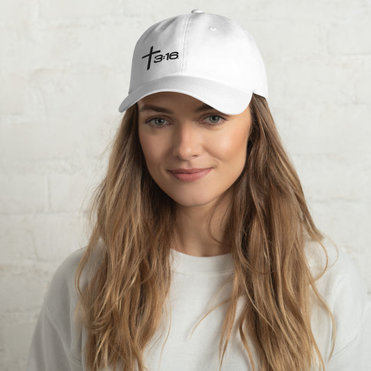T316 Icon embroidered Christian dad hat in white— Trinity 3:16 faith apparel