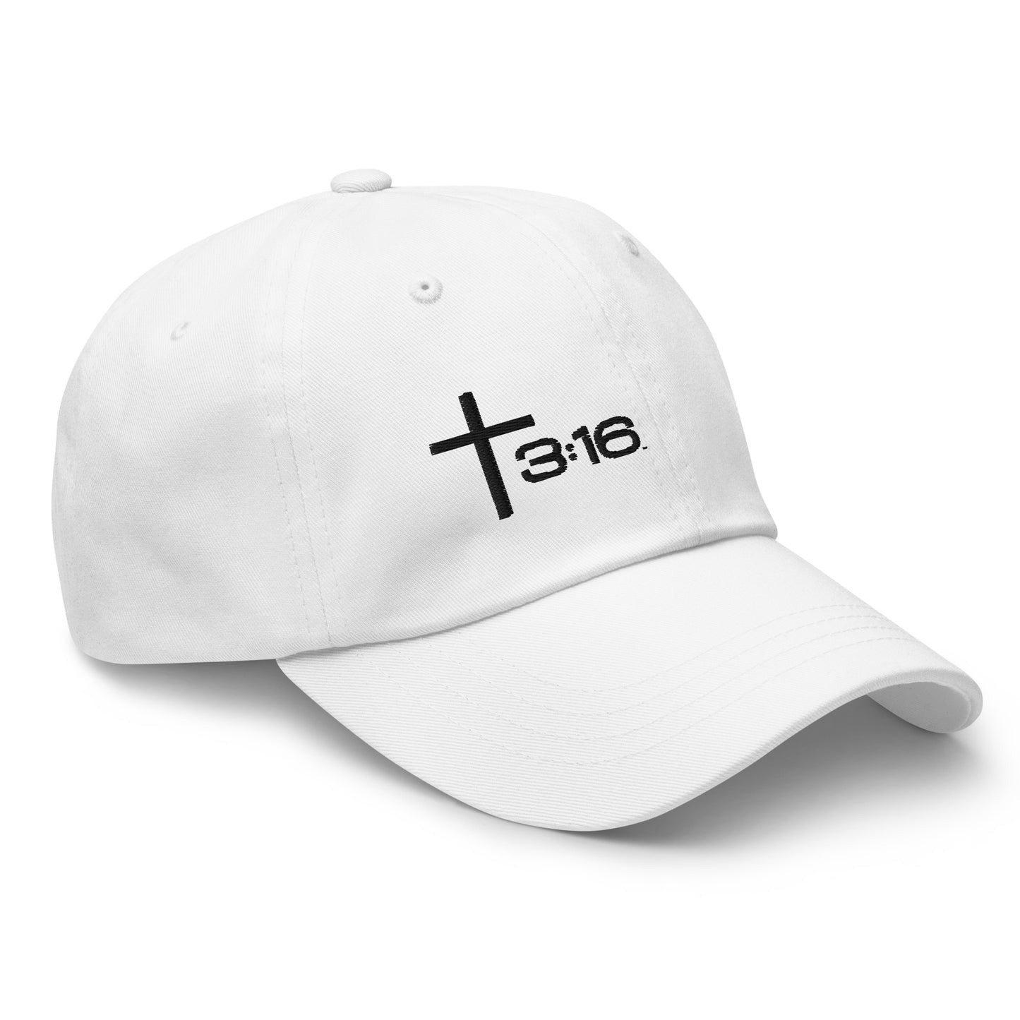T316 Icon embroidered Christian dad hat in white— Trinity 3:16 faith apparel