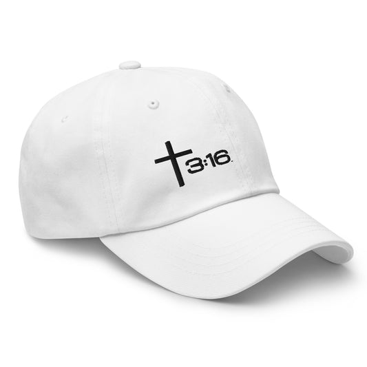 T316 Icon embroidered Christian dad hat in white— Trinity 3:16 faith apparel