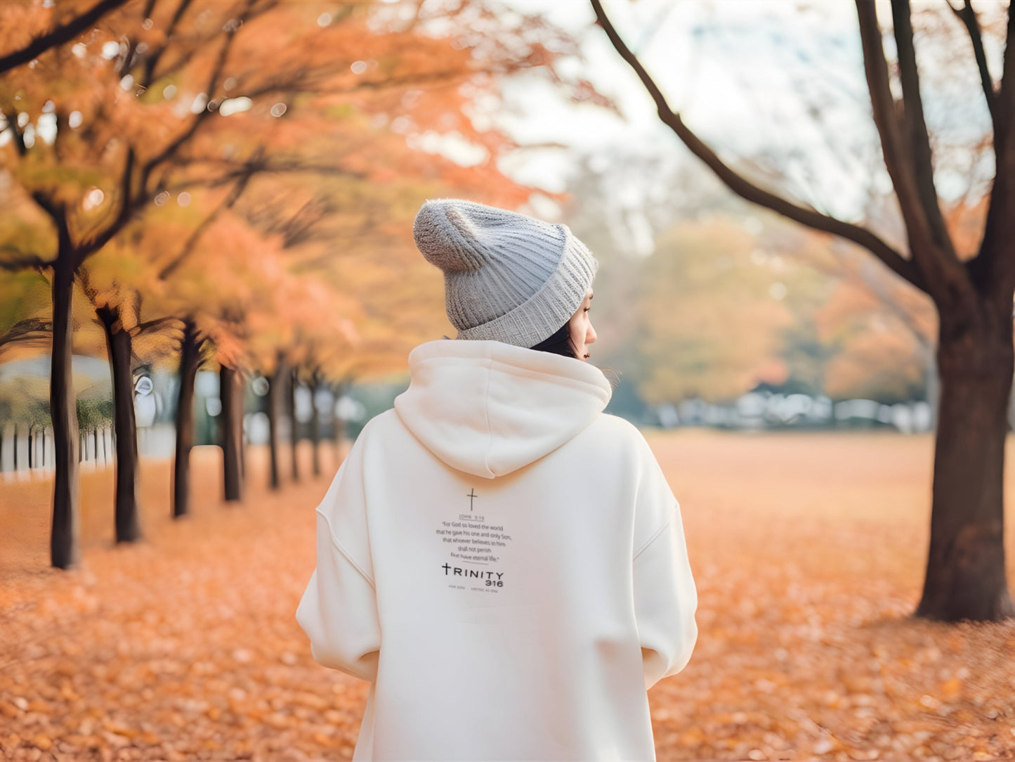 John 3:16 Christian hoodie in white— Trinity 3:16 faith apparel