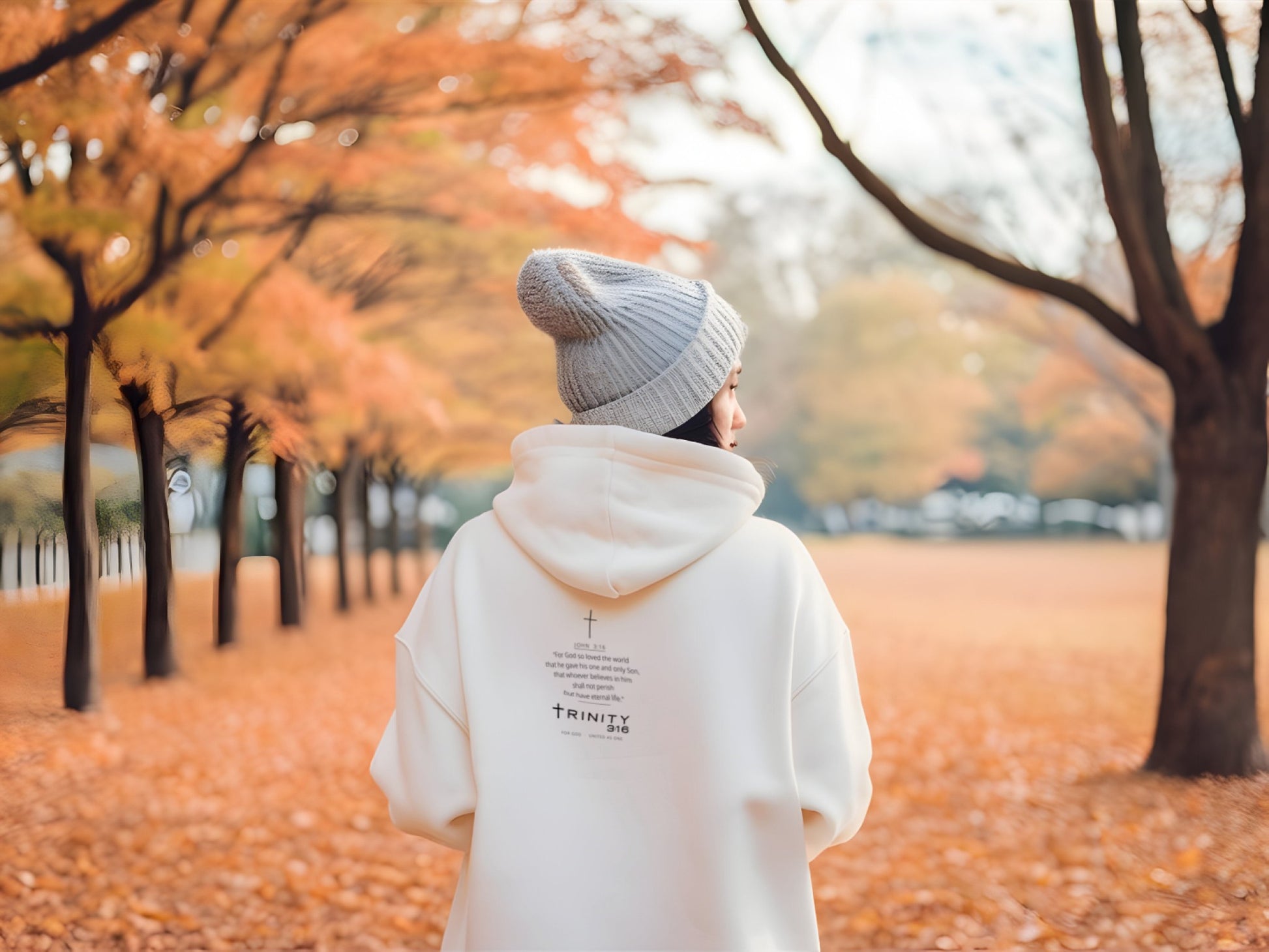 John 3:16 Christian hoodie in white— Trinity 3:16 faith apparel