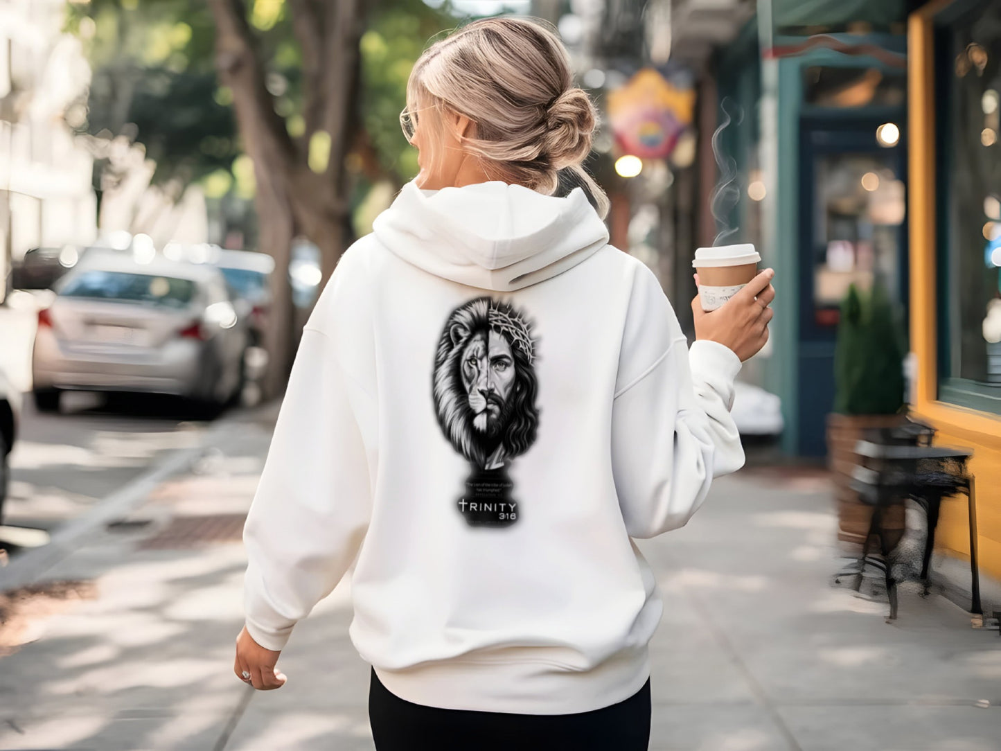 Lion of Judah Christian hoodie in white— Trinity 3:16 faith apparel