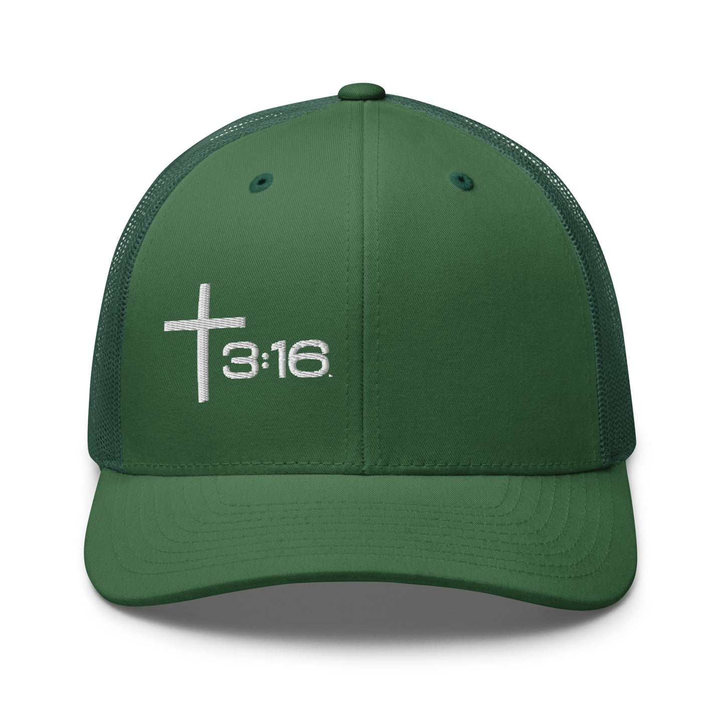 T316 Icon embroidered Christian trucker hat in evergreen — Trinity 3:16 faith apparel
