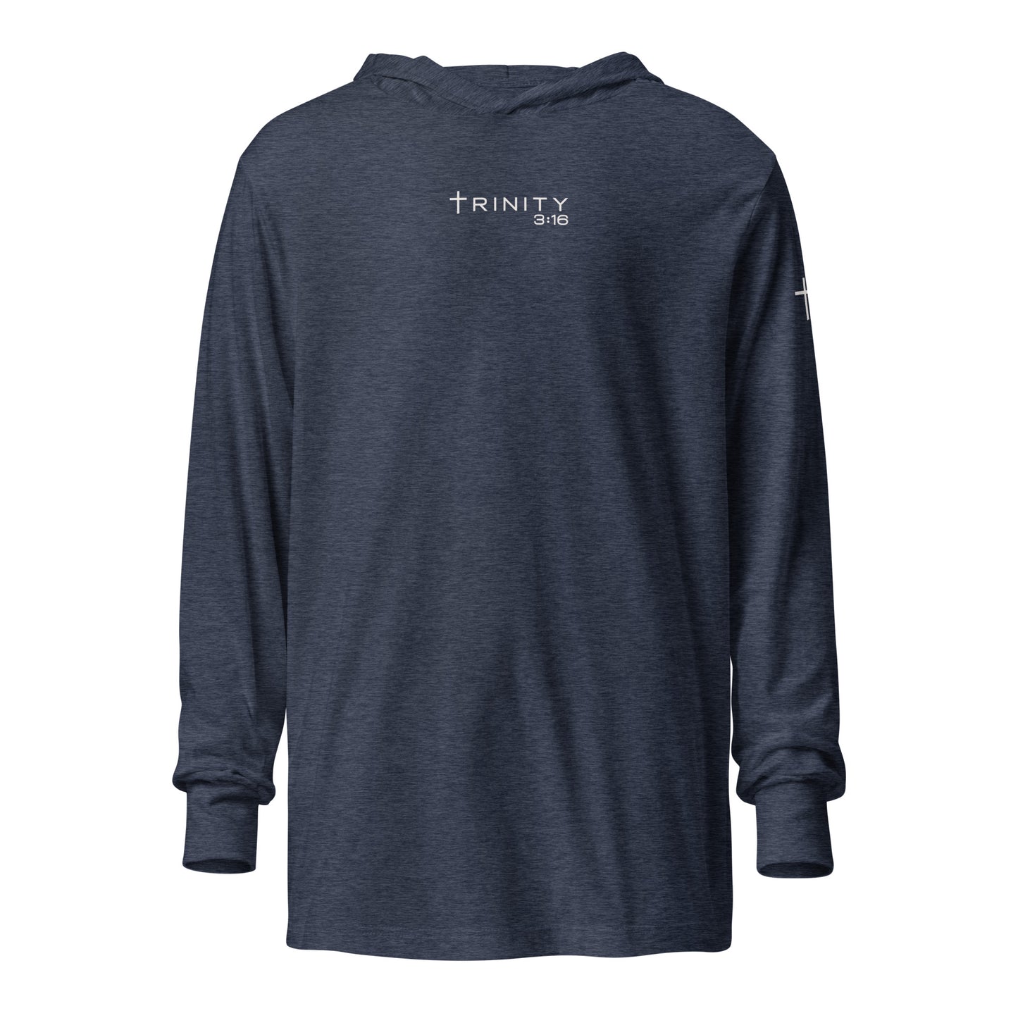 Trinity 3:16 Logo Christian jersey hoodie in heather navy— Trinity 3:16 faith apparel