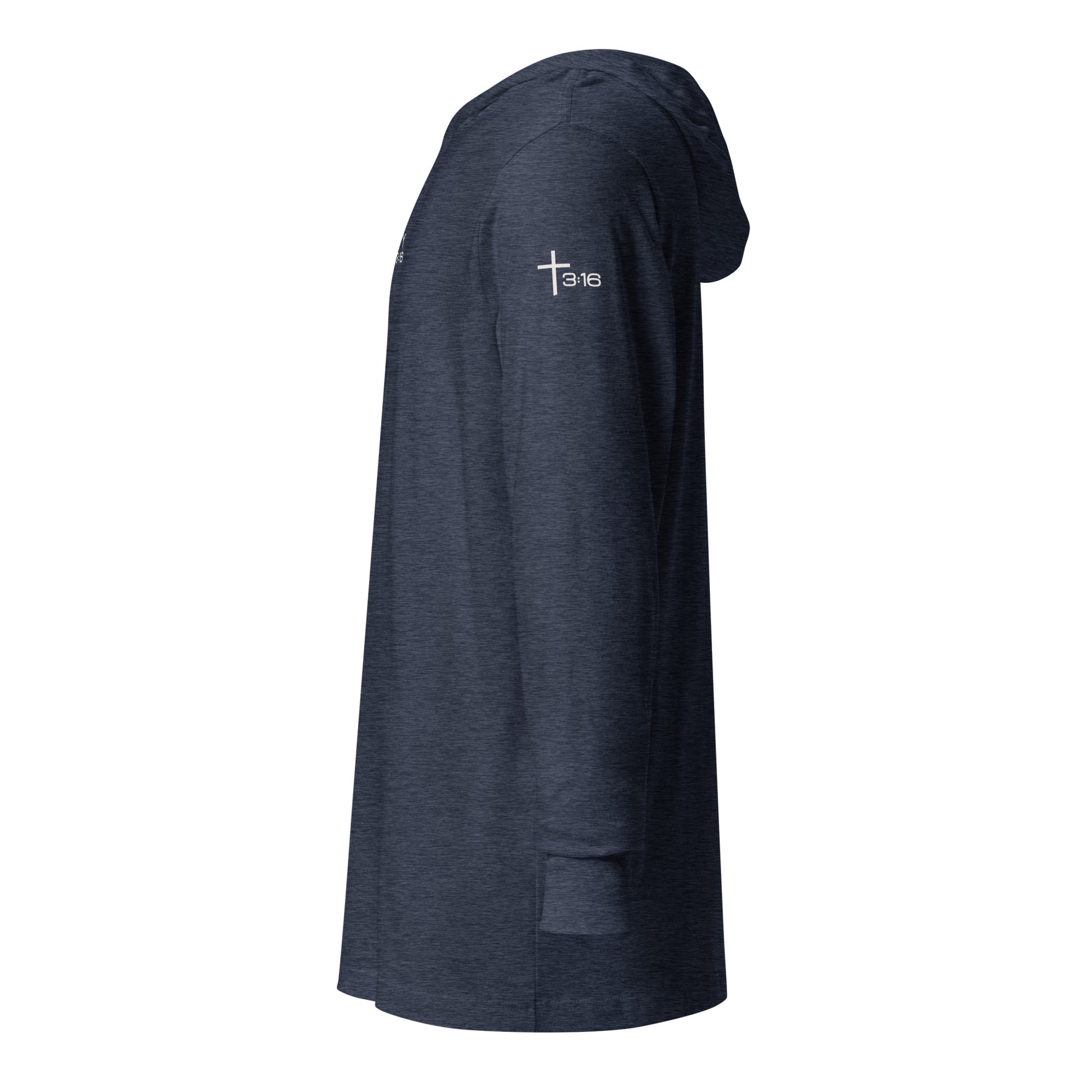 Trinity 3:16 Logo Christian jersey hoodie in heather navy— Trinity 3:16 faith apparel