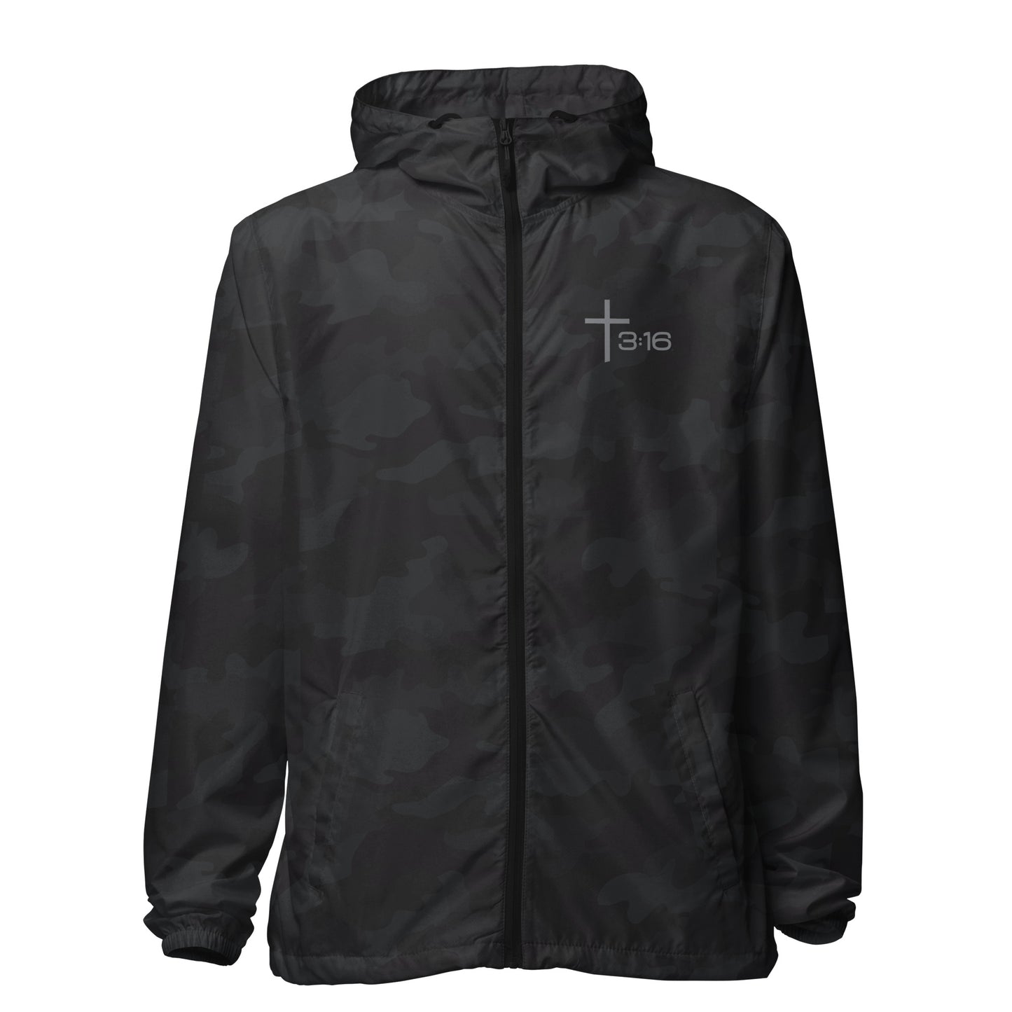 T316 Icon Christian windbreaker in black camo — Trinity 3:16 faith apparel