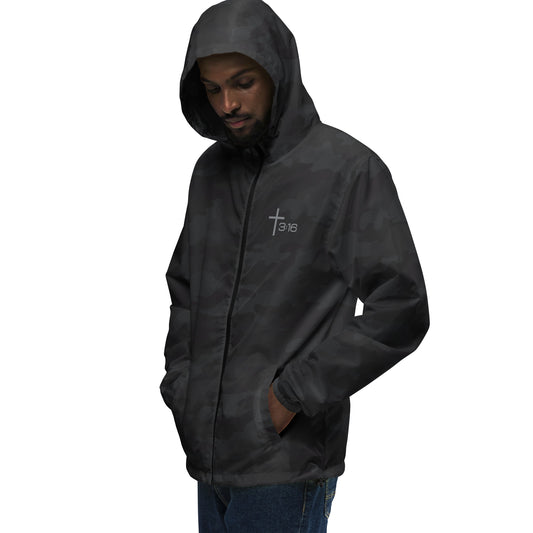 T316 Icon Christian windbreaker in black camo— Trinity 3:16 faith apparel