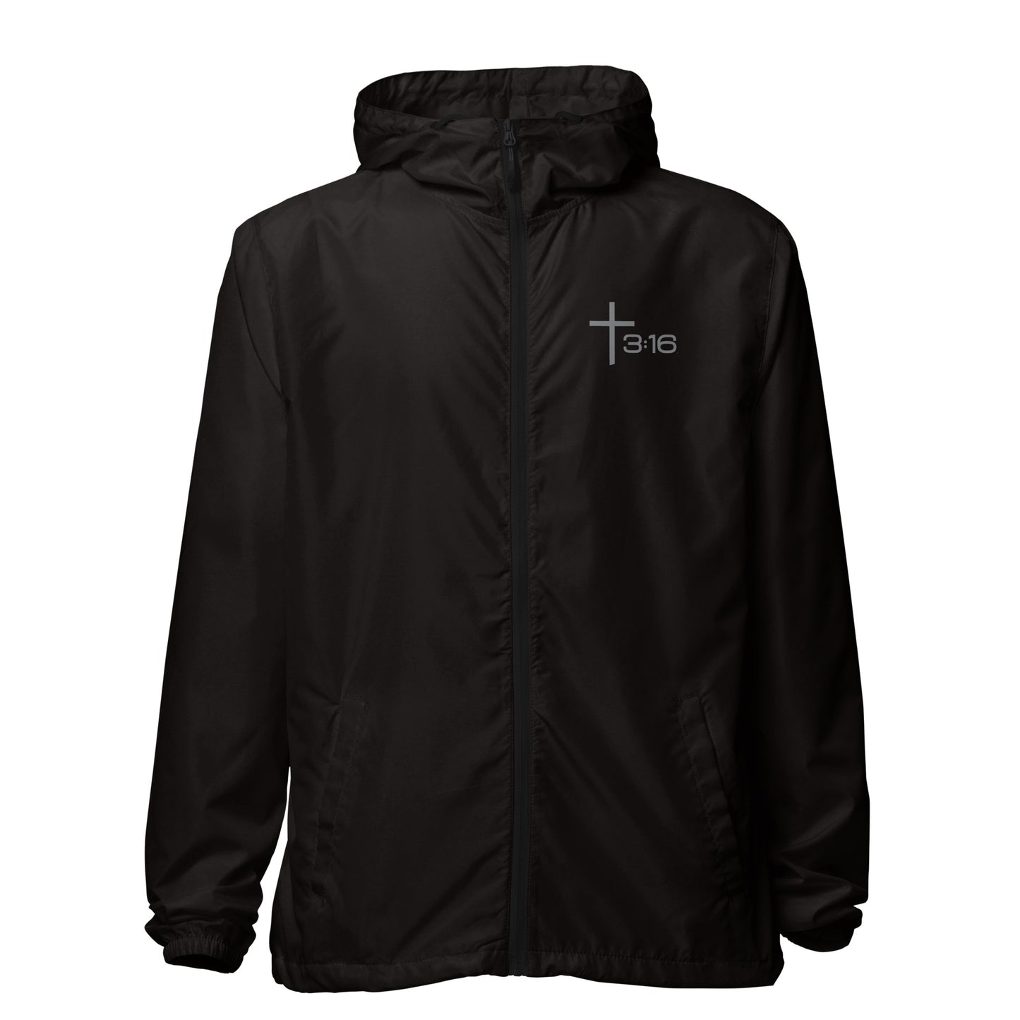T316 Icon Christian windbreaker in black — Trinity 3:16 faith apparel
