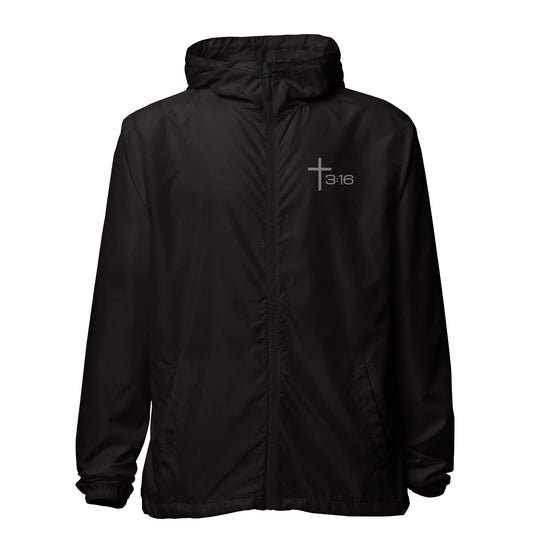 T316 Icon Christian windbreaker in black — Trinity 3:16 faith apparel