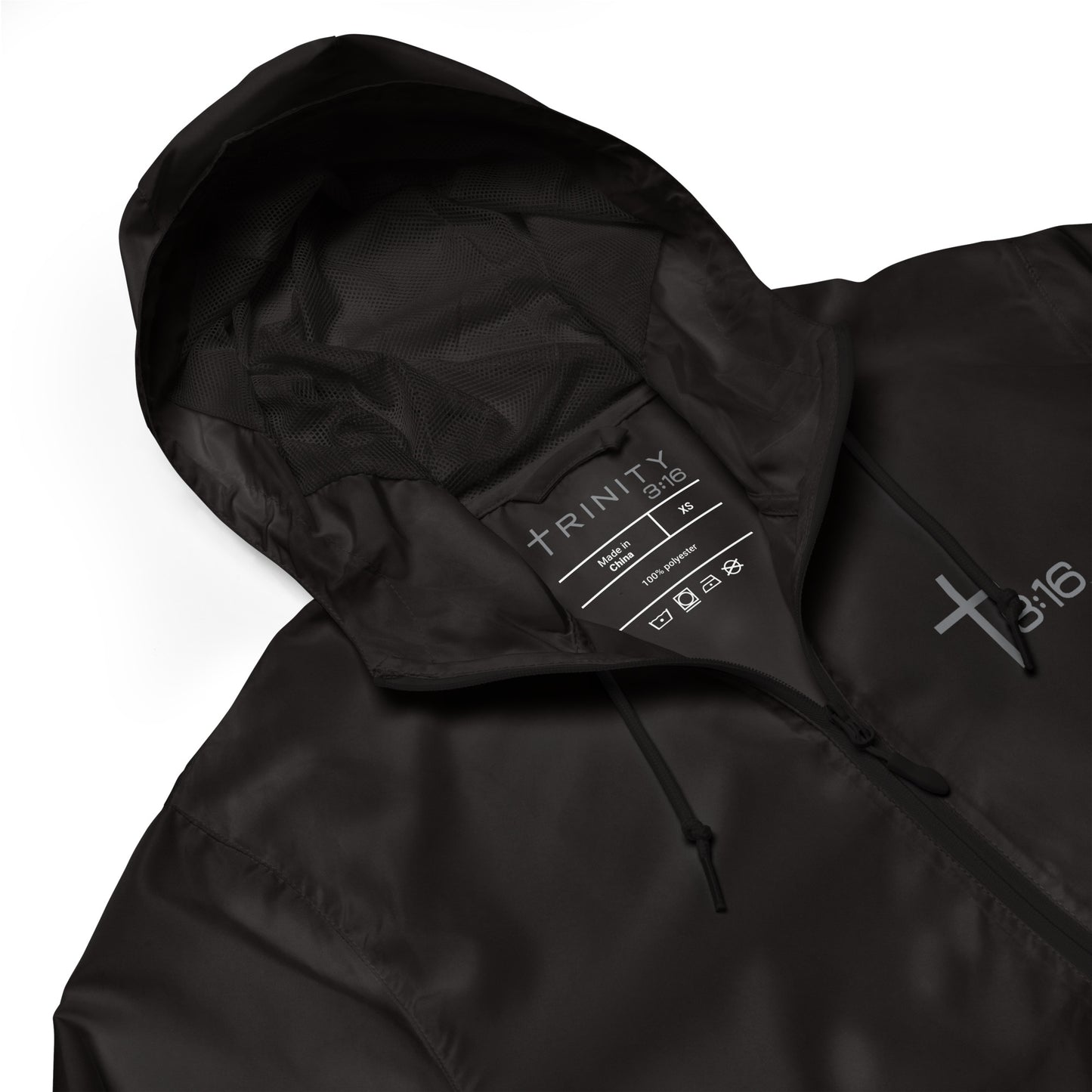 T316 Icon Christian windbreaker in black — Trinity 3:16 faith apparel