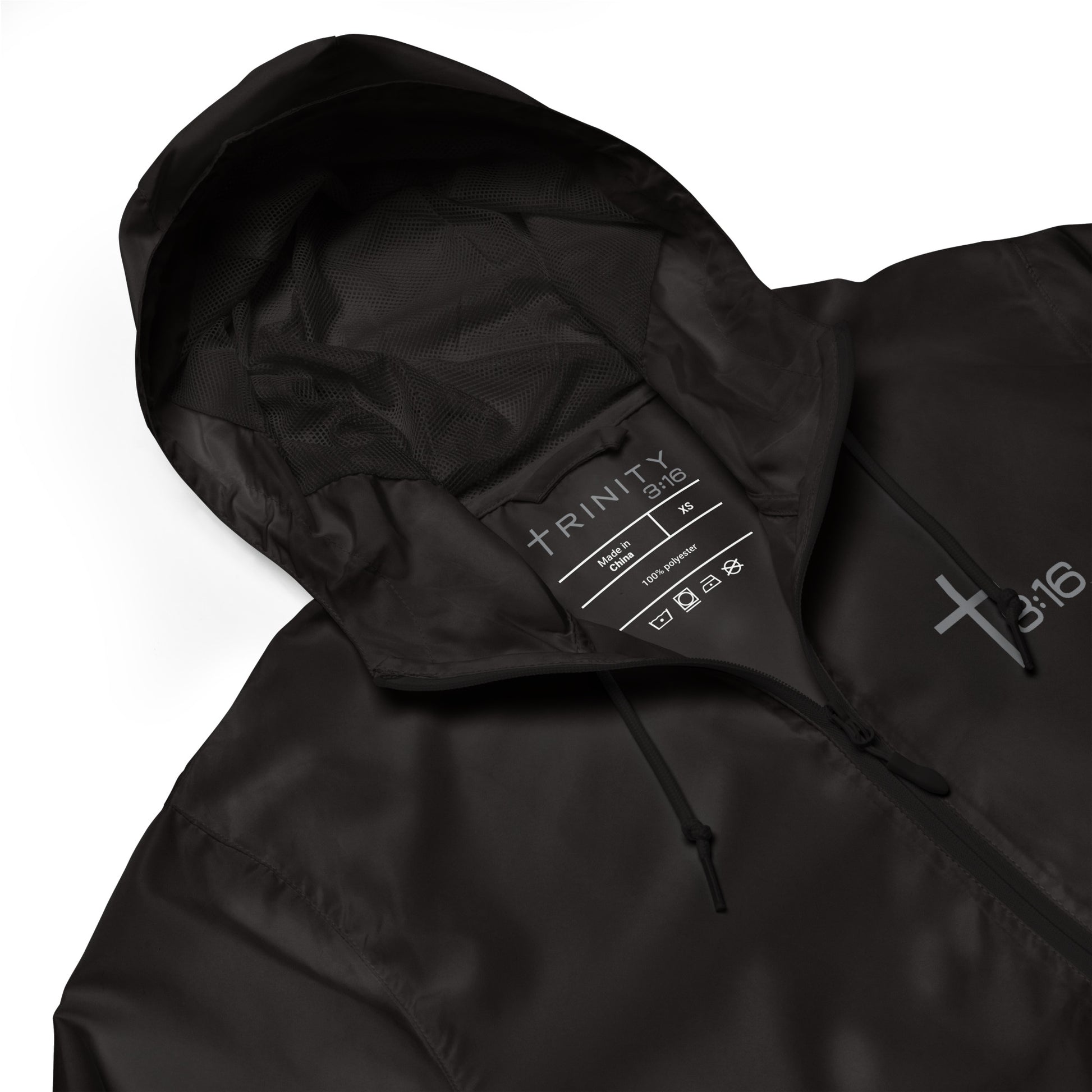 T316 Icon Christian windbreaker in black — Trinity 3:16 faith apparel