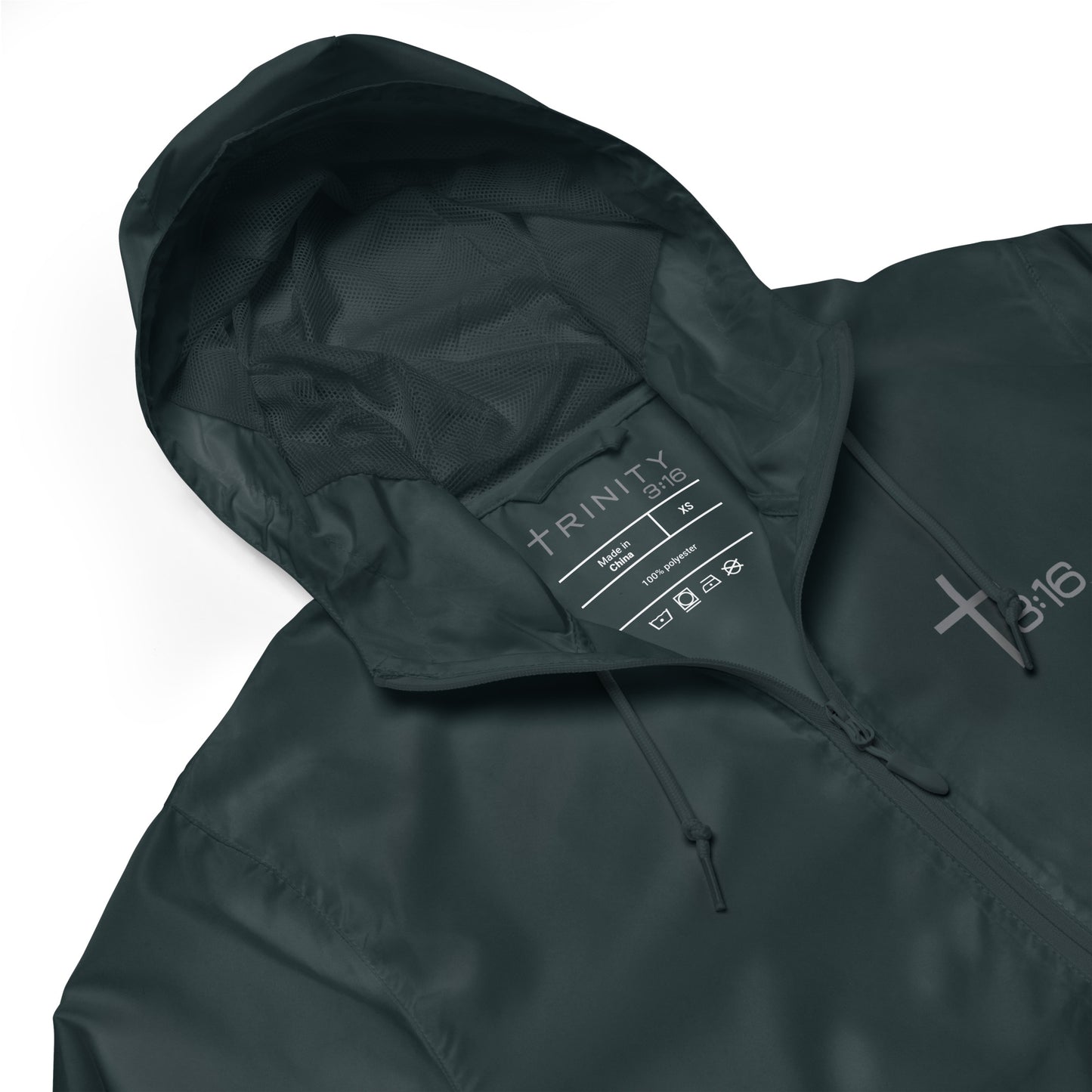 T316 Icon Christian windbreaker in navy — Trinity 3:16 faith apparel