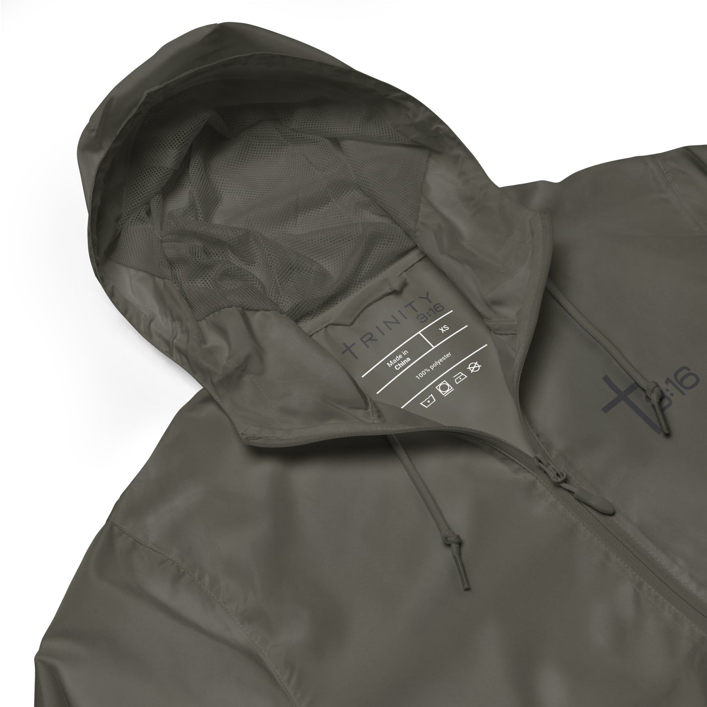 T316 Icon Christian windbreaker in graphite— Trinity 3:16 faith apparel