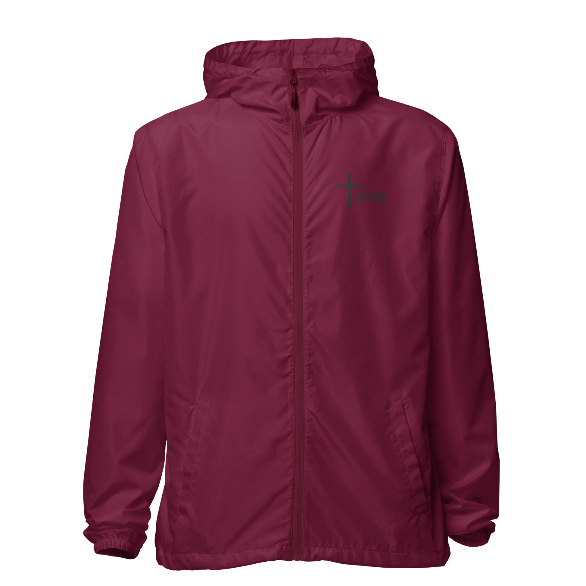 T316 Icon Christian windbreaker in maroon— Trinity 3:16 faith apparel