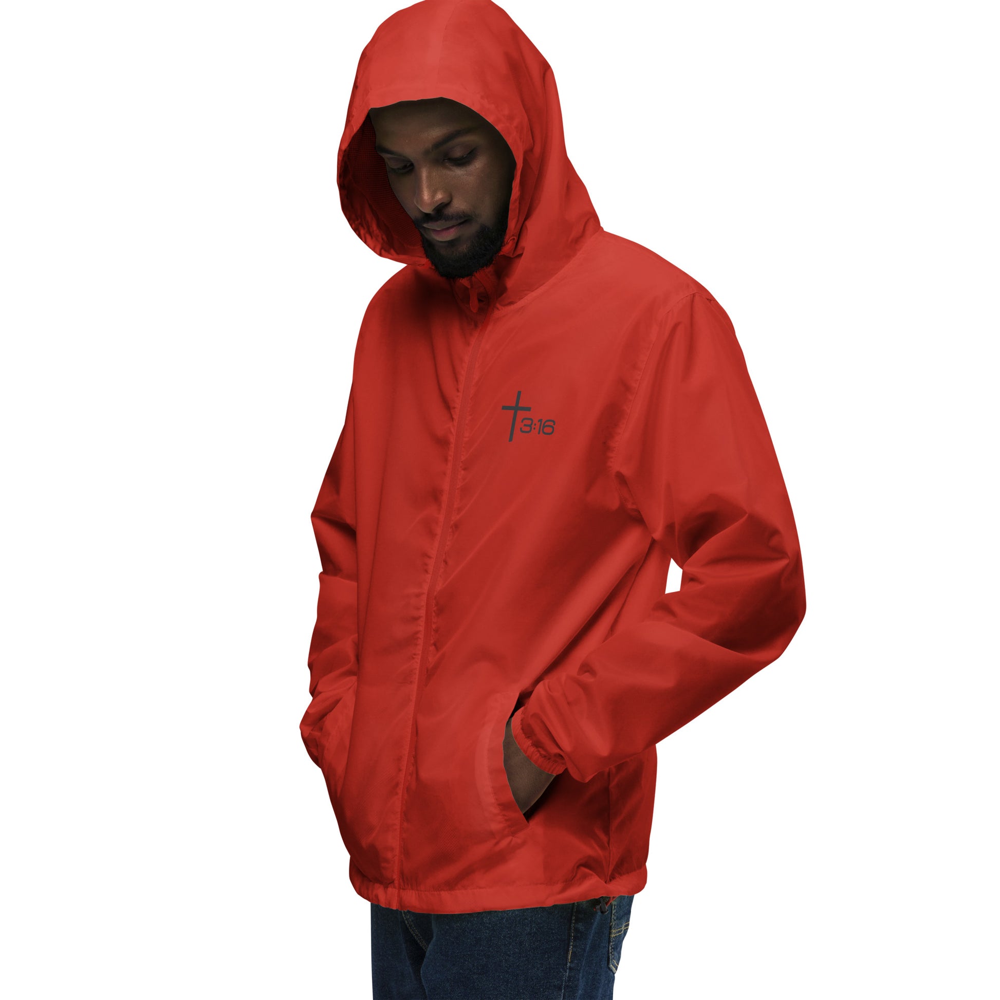 T316 Icon Christian windbreaker in red— Trinity 3:16 faith apparel
